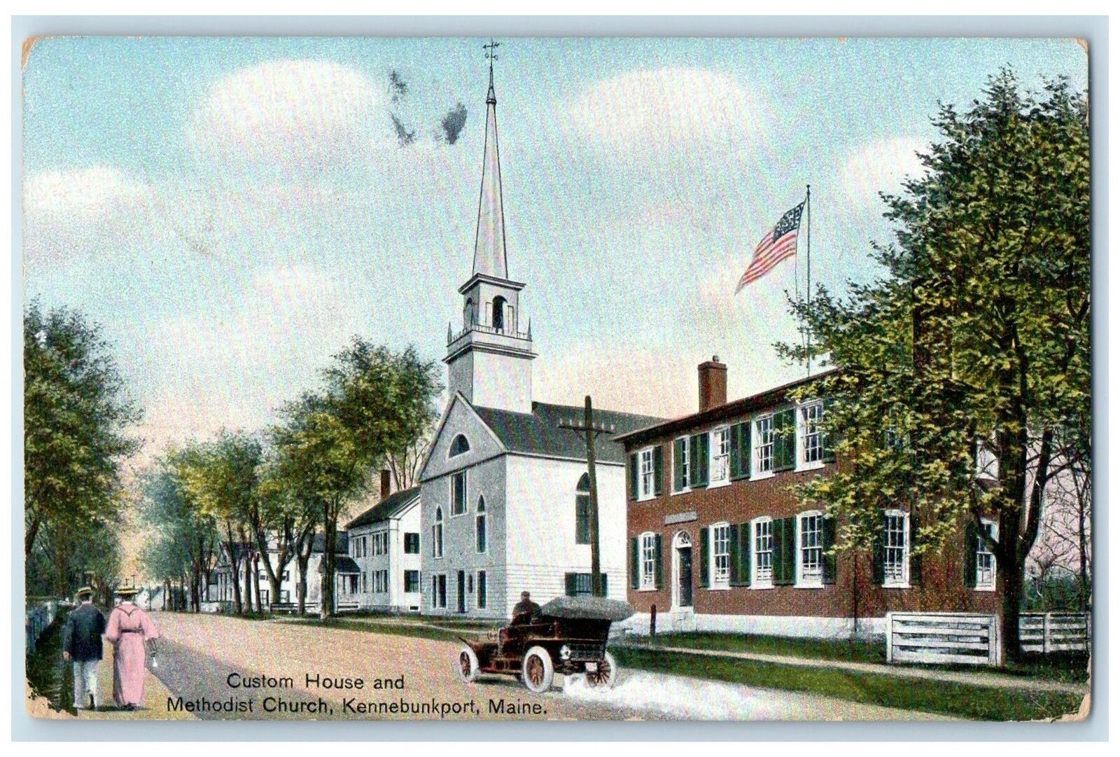 1912 Custom House And Methodist Church Kennebunkport Maine ME Posted Postcard