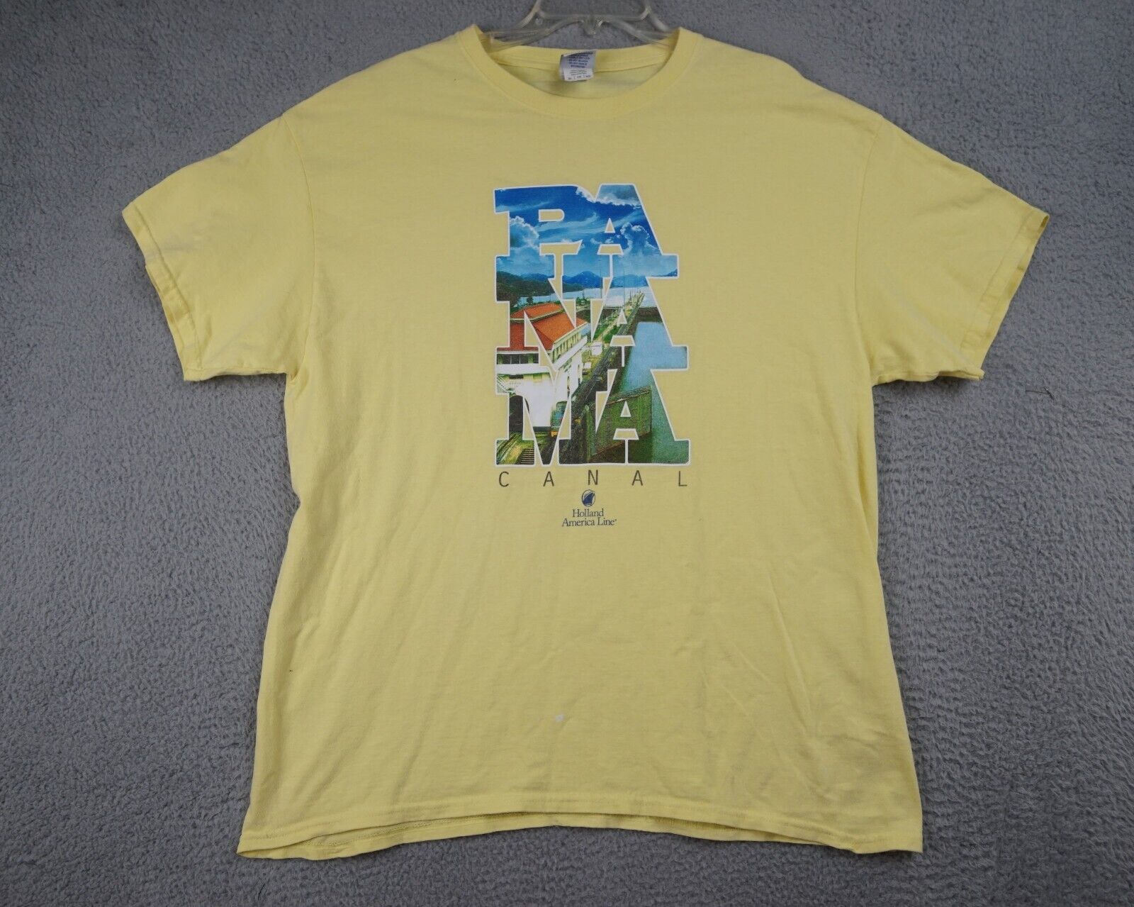 Holland America Line Panama Canal Yellow T Shirt Tee Graphic Cotton Size XL