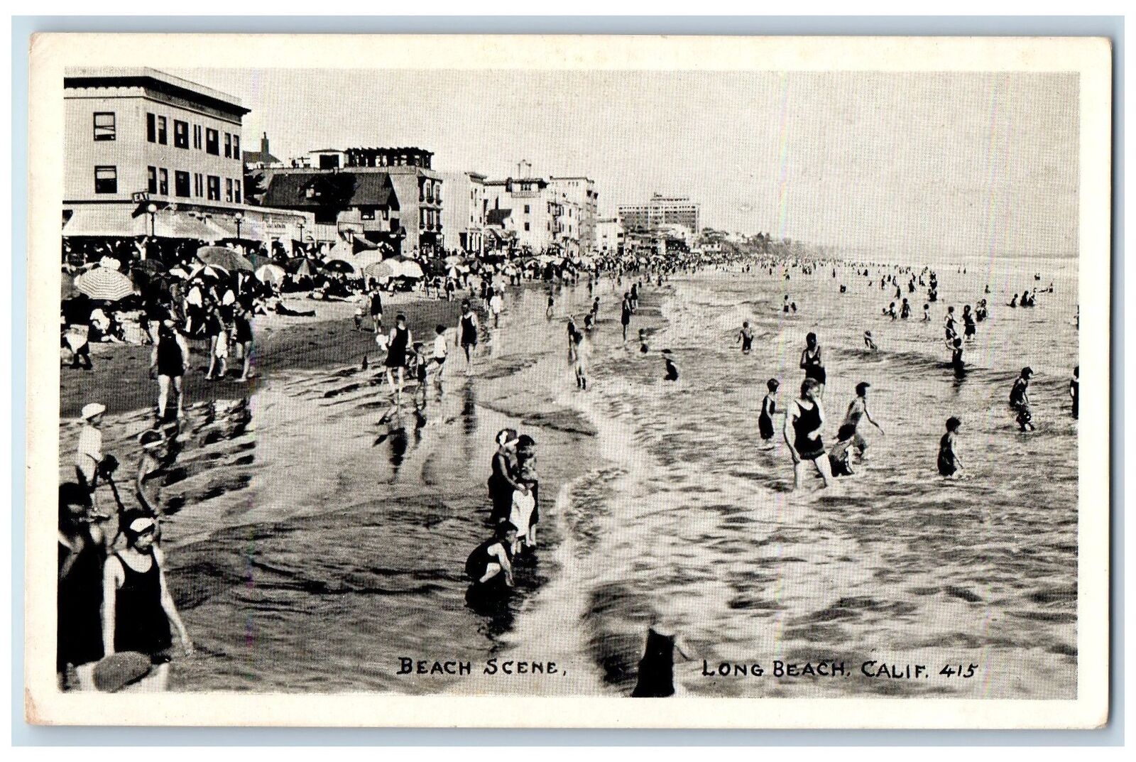 c1920\'s Beach Scene Bathing People Long Beach California CA Unposted Postcard