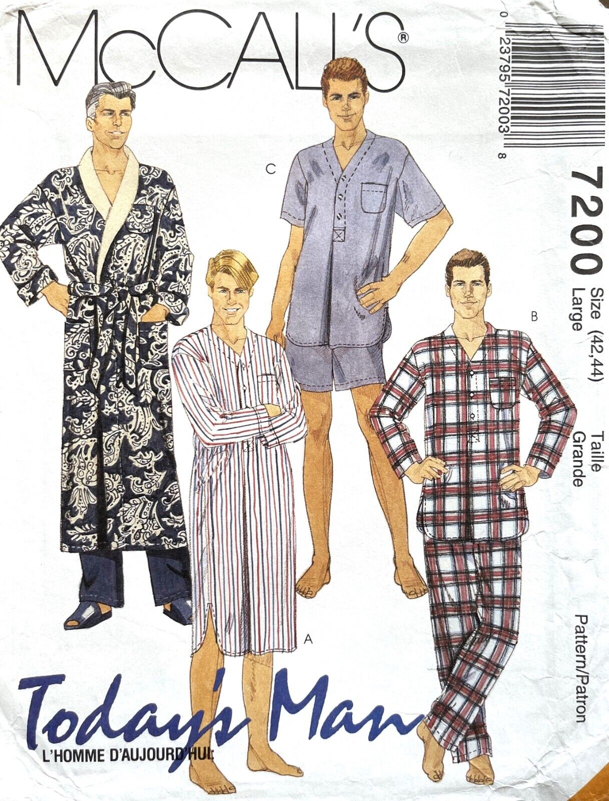 1990\'s McCall\'s Men\'s Robe,Nightshirt,Pajamas Pattern 7200 Size L UNCUT