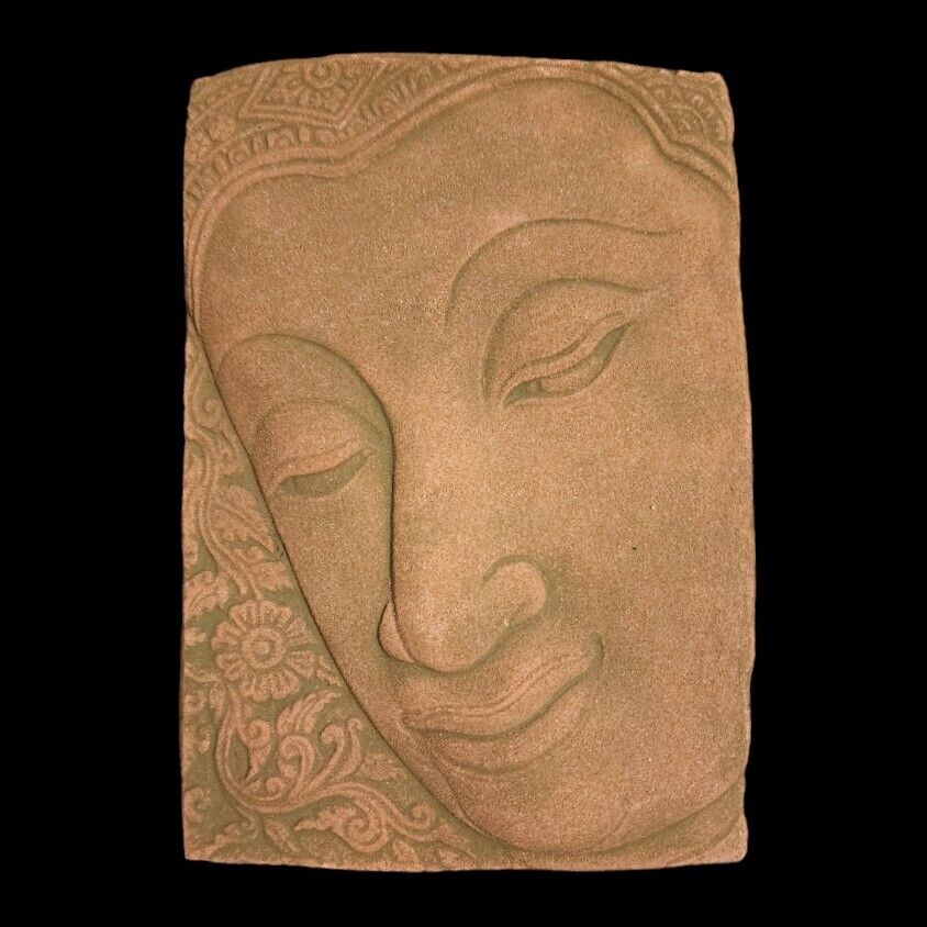 Buddha Face Zen Meditation Sandstone Thai Sand Art Tile Head Plaque Sculpture
