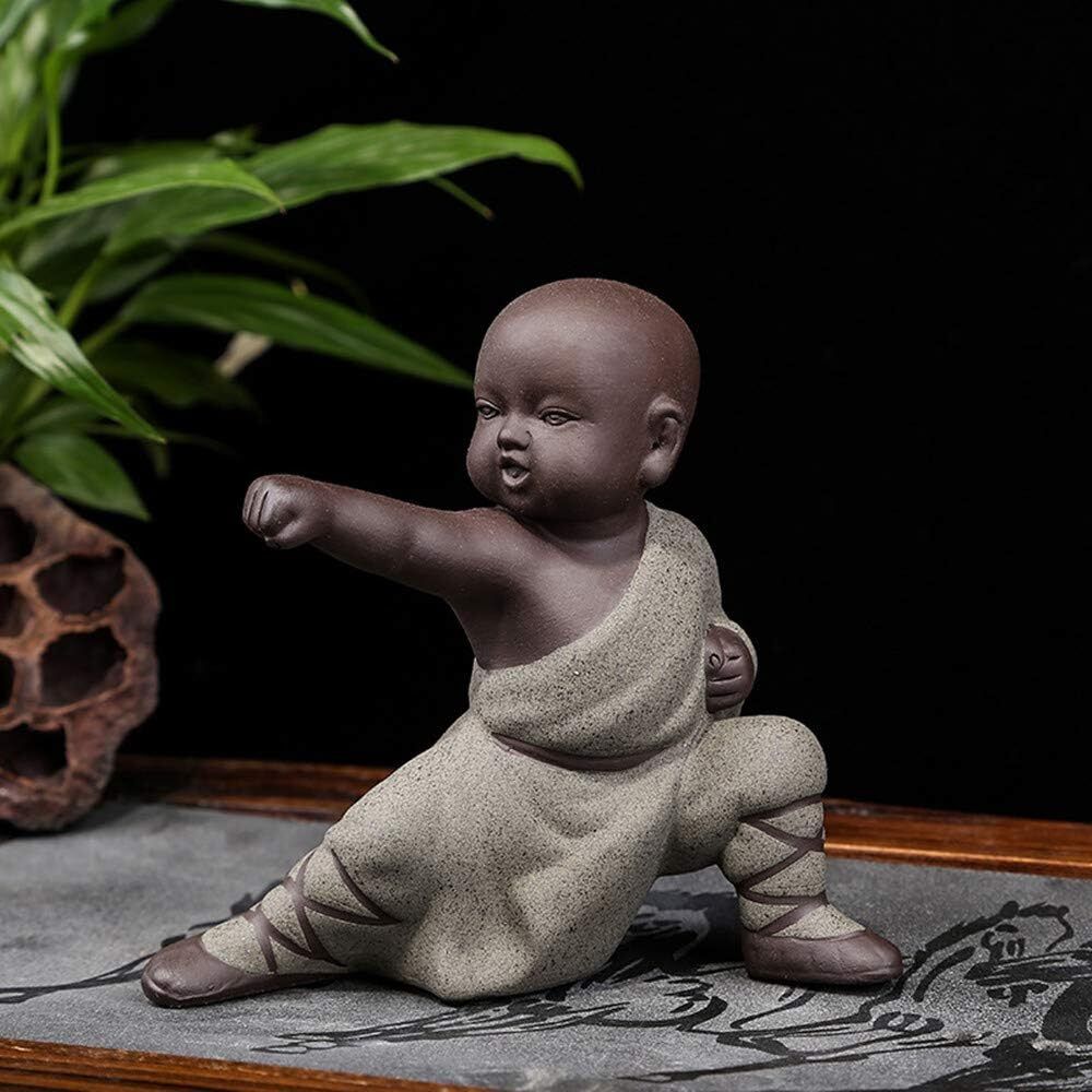 Miniature Gray Figurine Ceramic Baby Ornaments Chinese Hand Crafted Art kung Fu