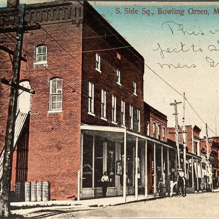 Postcard MO Bowling Green South Side of Square AM Simon Hand Colored 1907-1915