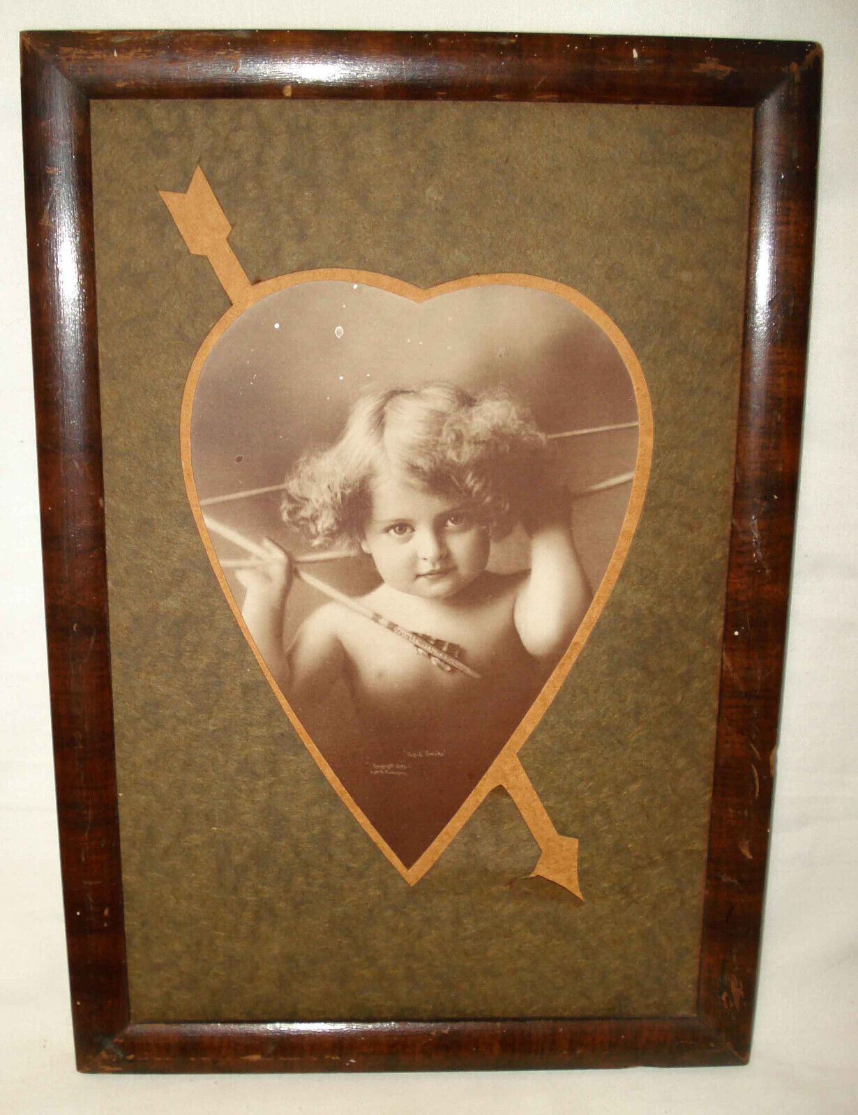 Antique 1897 MB Parkinson Angel Cupid Awake Print Picture Wood Wooden Frame