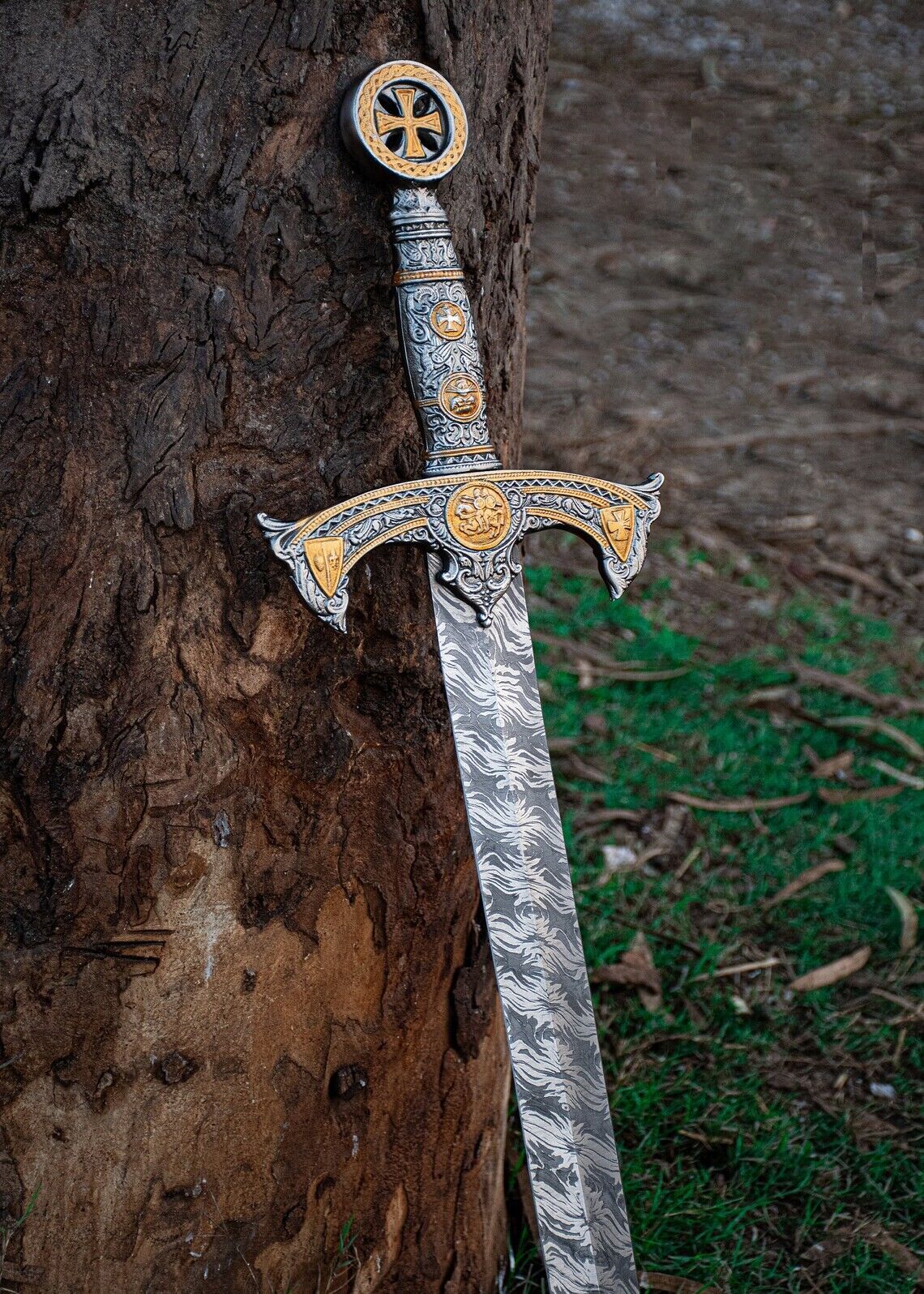 Custom Hand Forged Damascus Steel Templer Knight Scared Sword Battle Ready Sword