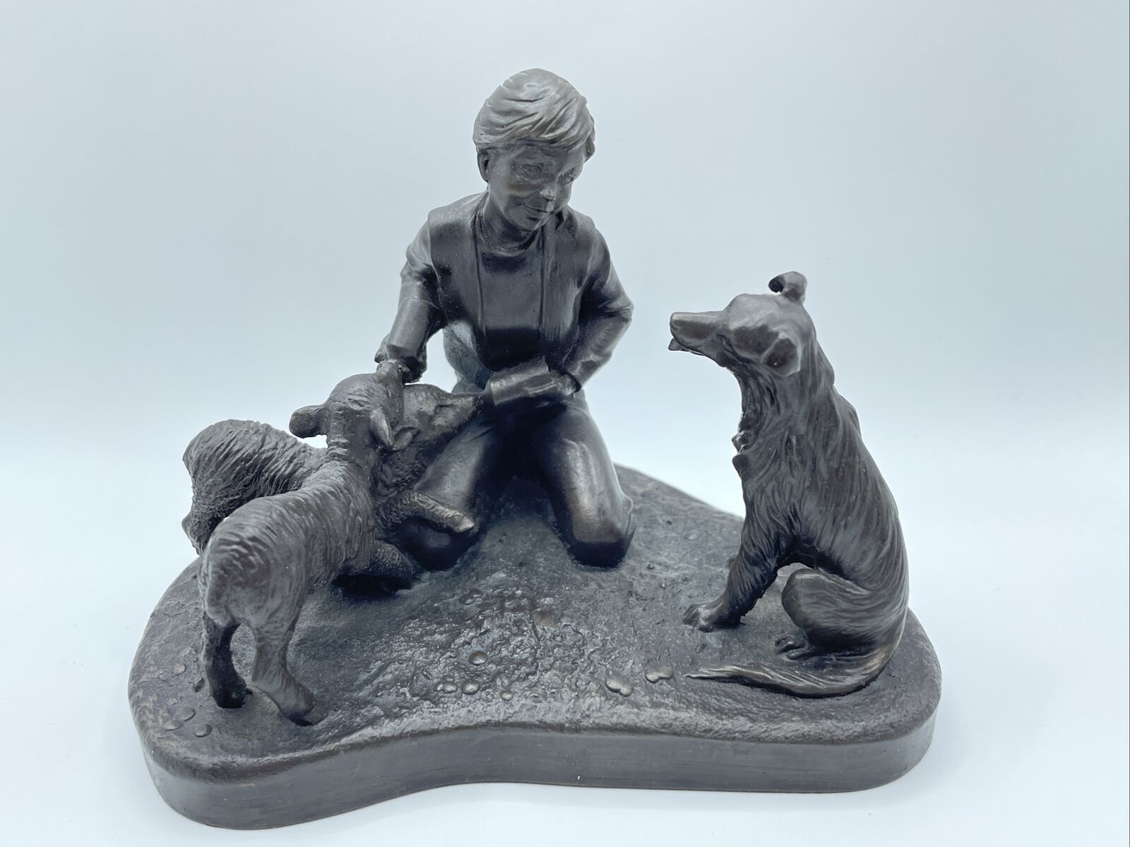 Vintage Heredities Girl Feeding Lambs Dog Bronze Figurine Pauline Parsons