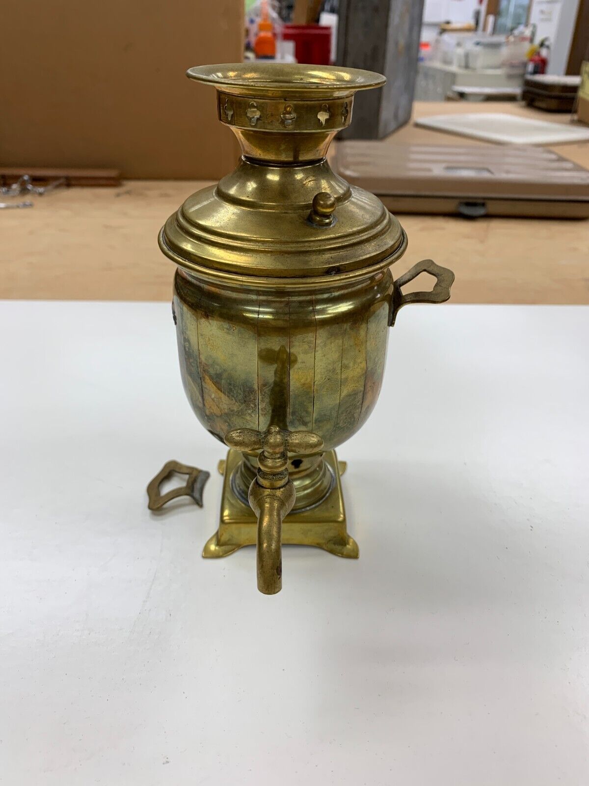 Great Antique Russian Brass Samovar, With Russian Tray, - 17\