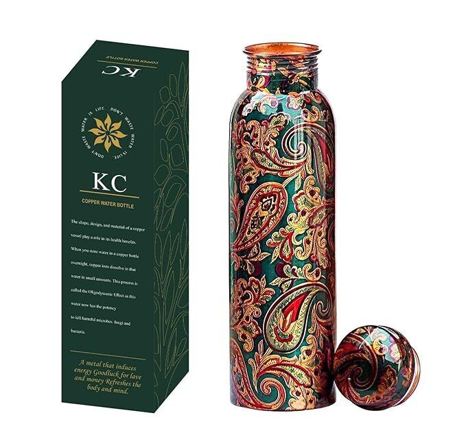 Pure Copper Water Bottle, Ayurveda and Yoga Health Benefits 1000ml
