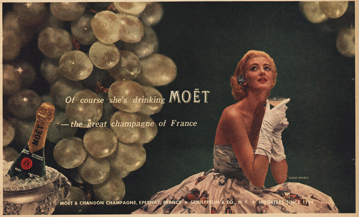 1956 Moet Champagne: Of Course Shes Drinking Moet Vintage Print Ad