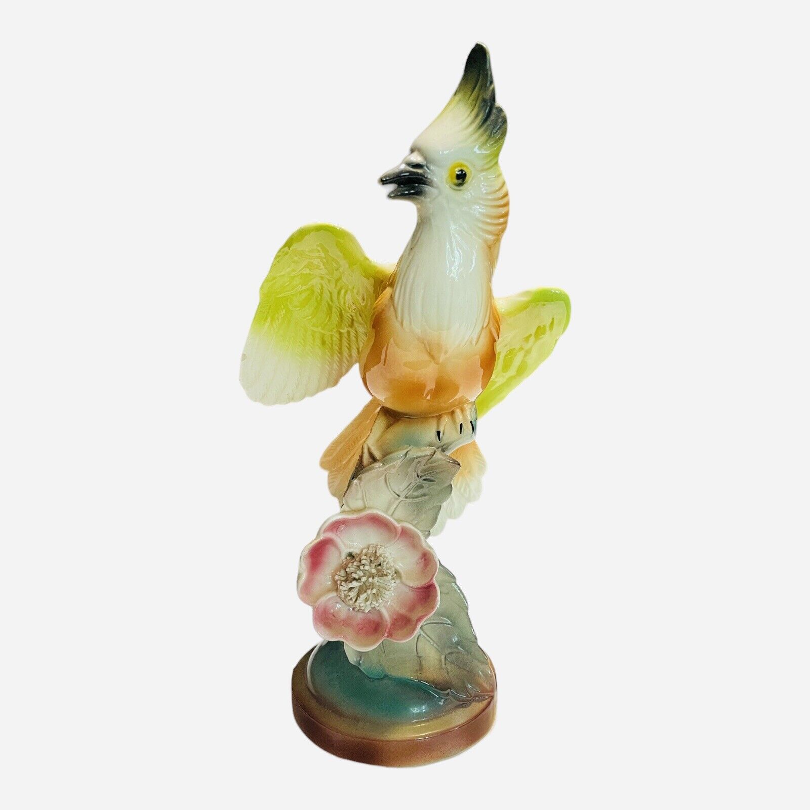 MCM Ceramic Cockatoo W/Tropical Flower Large Bird Figurine 11in Statue Read