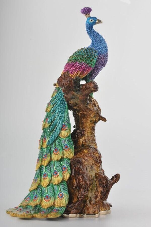 Keren Kopal Large Peacock on a Tree  Trinket Decorated with Austrian Crystals