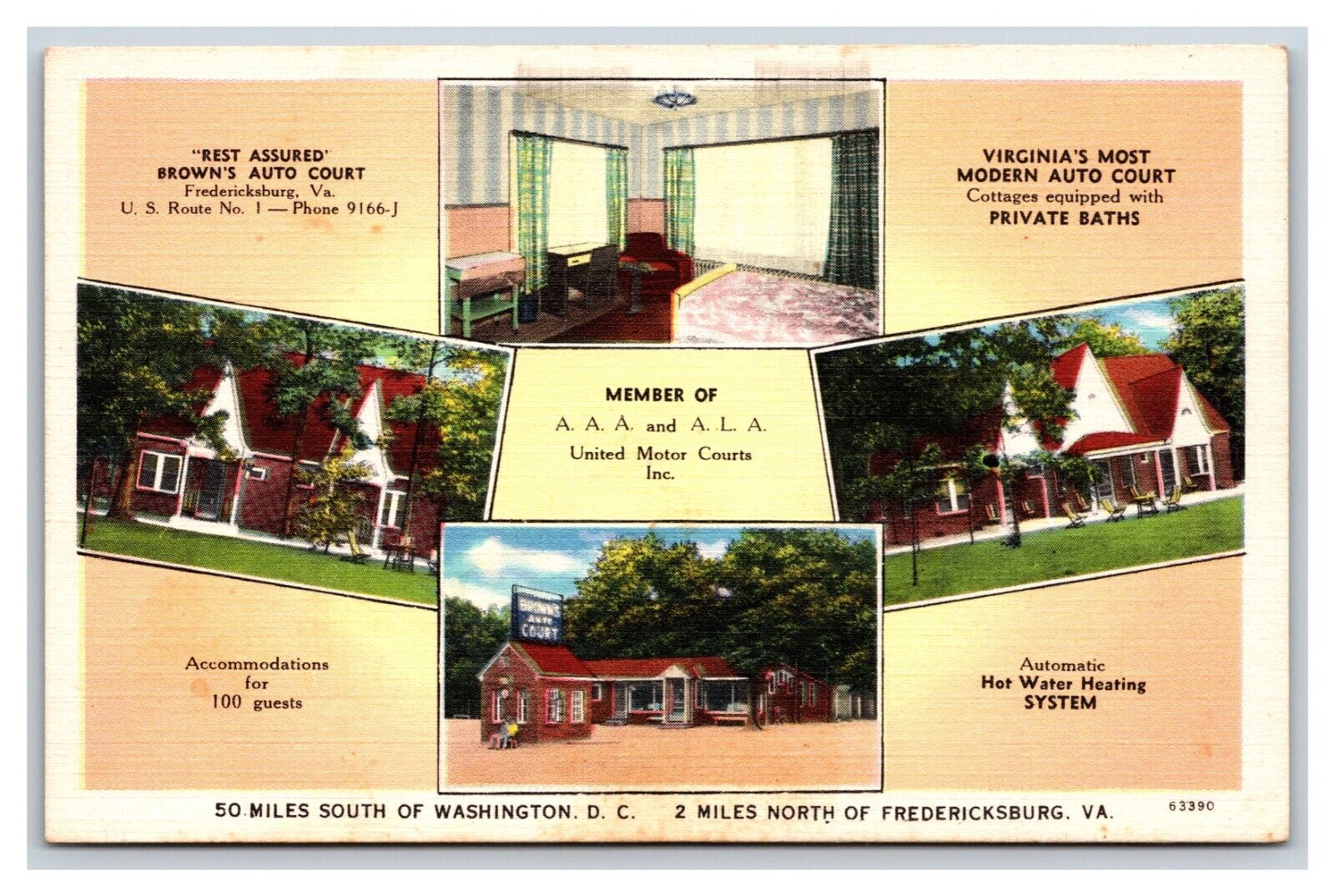 Brown\'s Auto Court Motel Fredericksburg Virginia VA UNP Linen Postcard H24