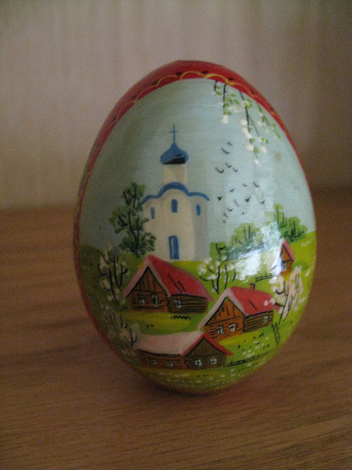 Hand Painted Russian Orthodox Easter Wooden Lacquered Egg