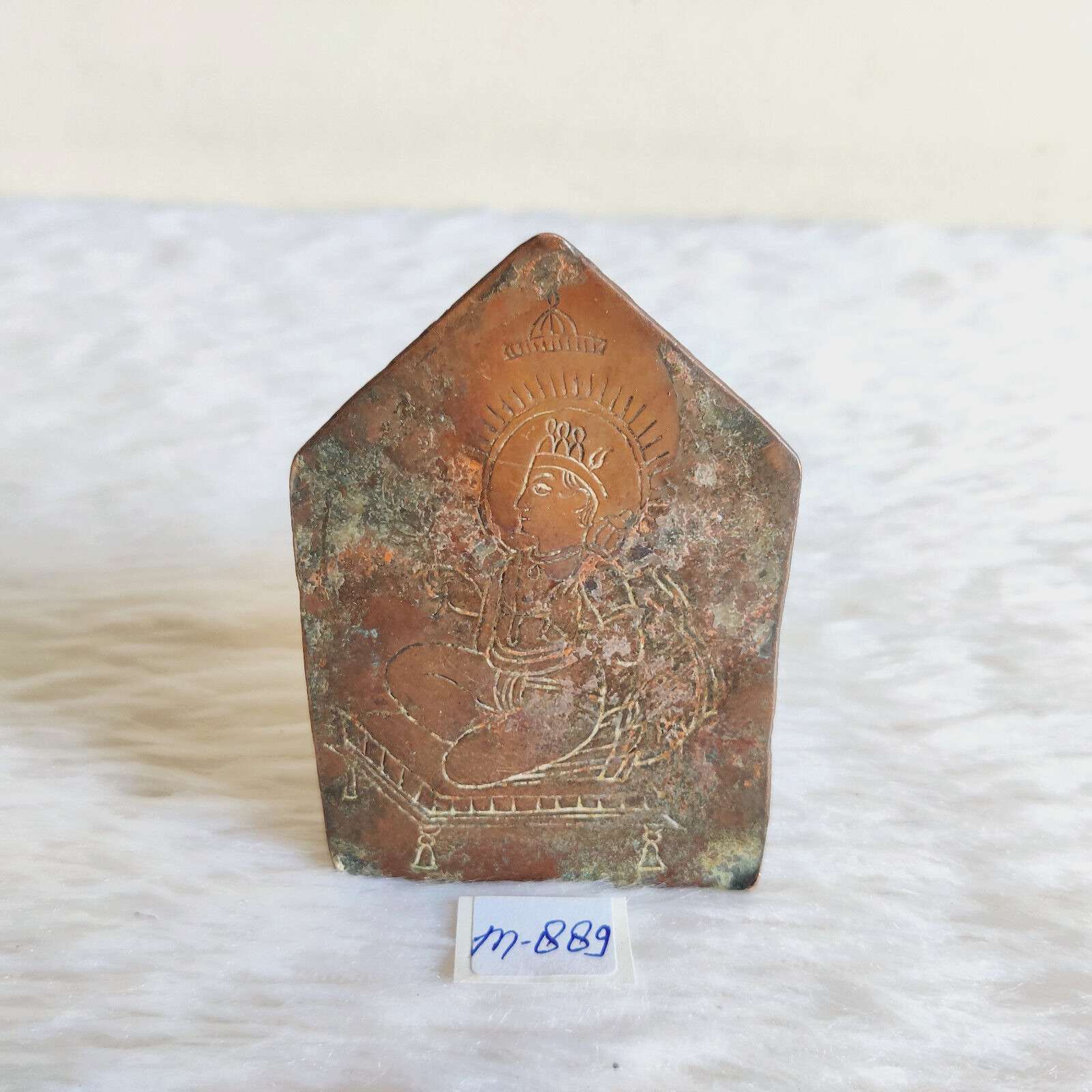 19c Antique Lord Vishnu Copper Plaque Religious Holy Collectible M889