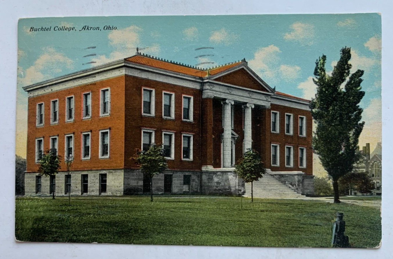 1910 OH Postcard Akron Ohio Buchtel College vintage building university