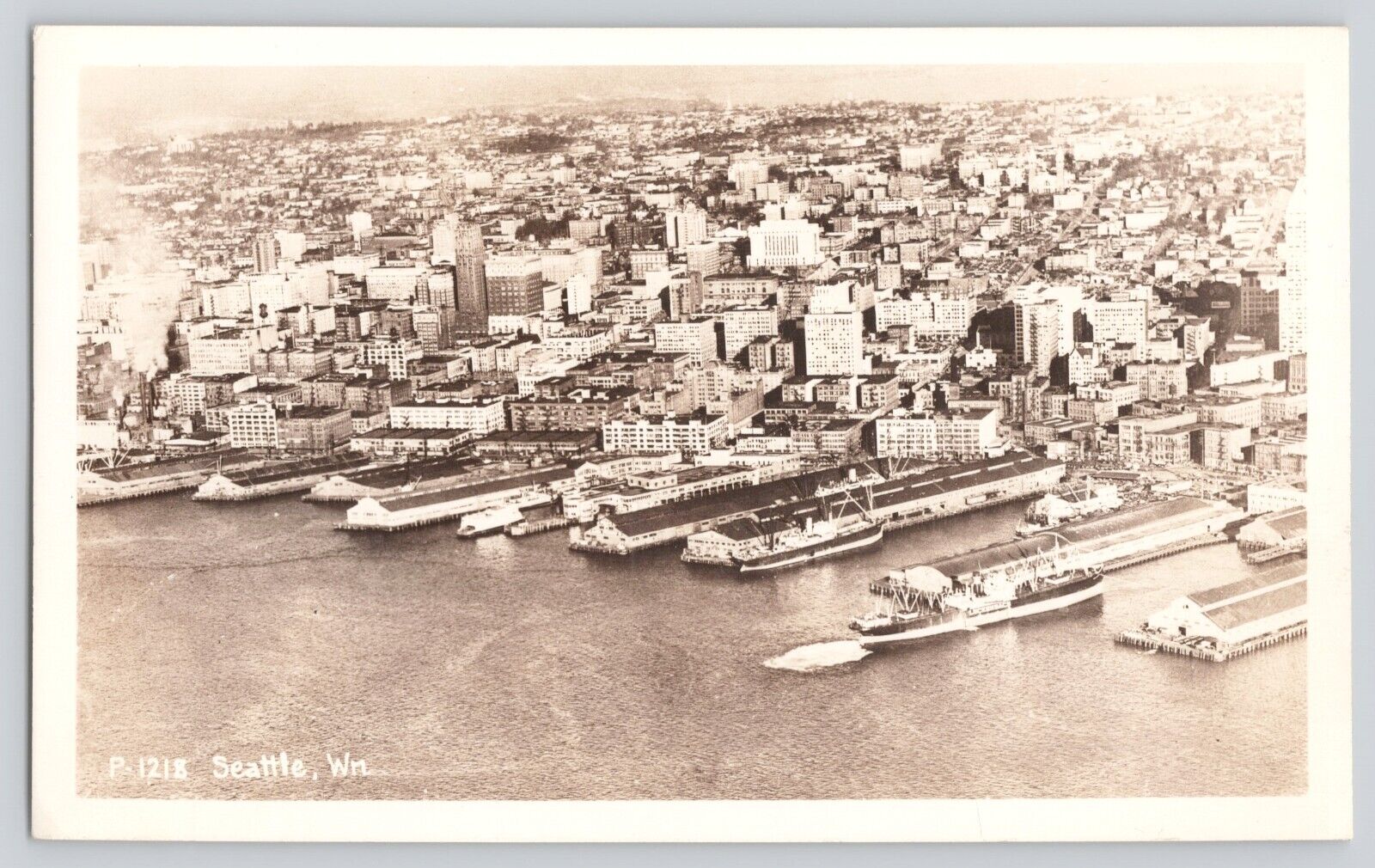 Postcard RPPC Photo Washington Seattle Steamship Docks Aerial View Vintage