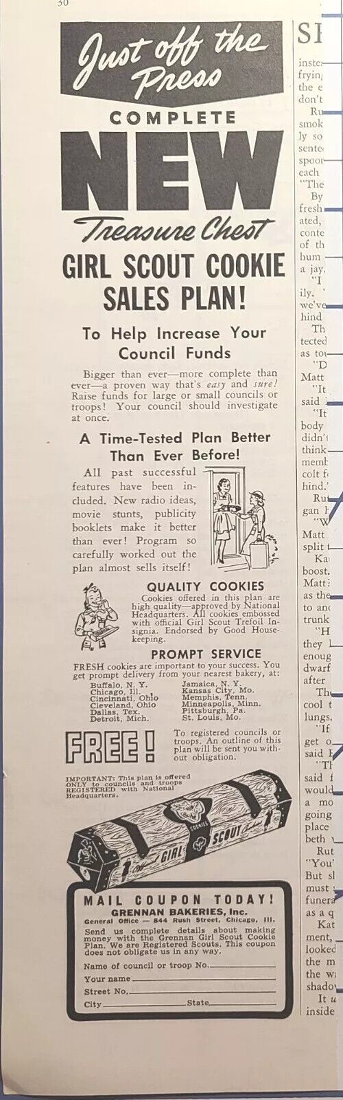 Grennan Bakeries Chicago Girl Scout Cookies Sales Plan Vintage Print Ad 1941