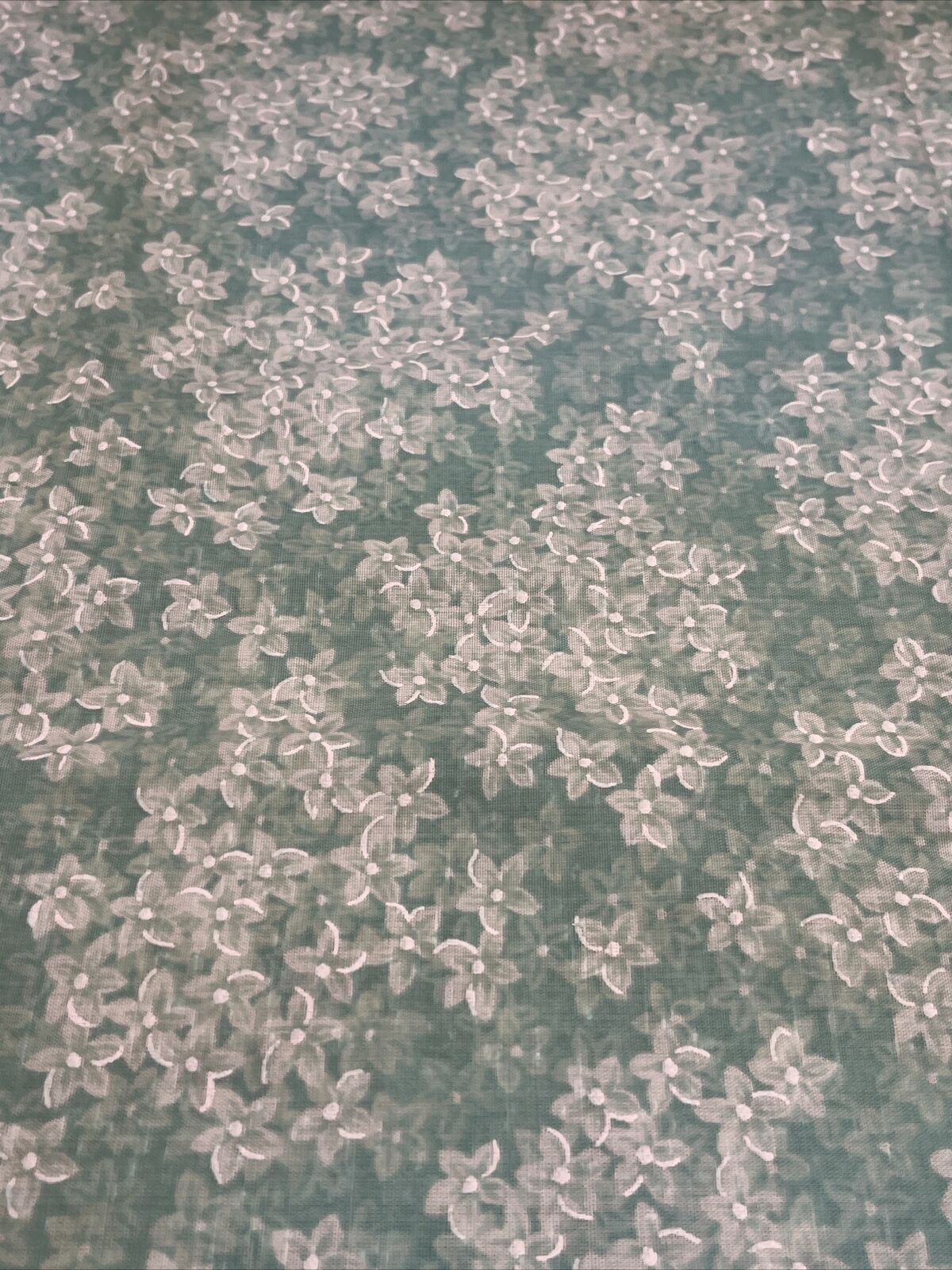 1970’s Vintage￼ Teal Green White Flower Prairie Fabric Print 5 Yards 44” Wide