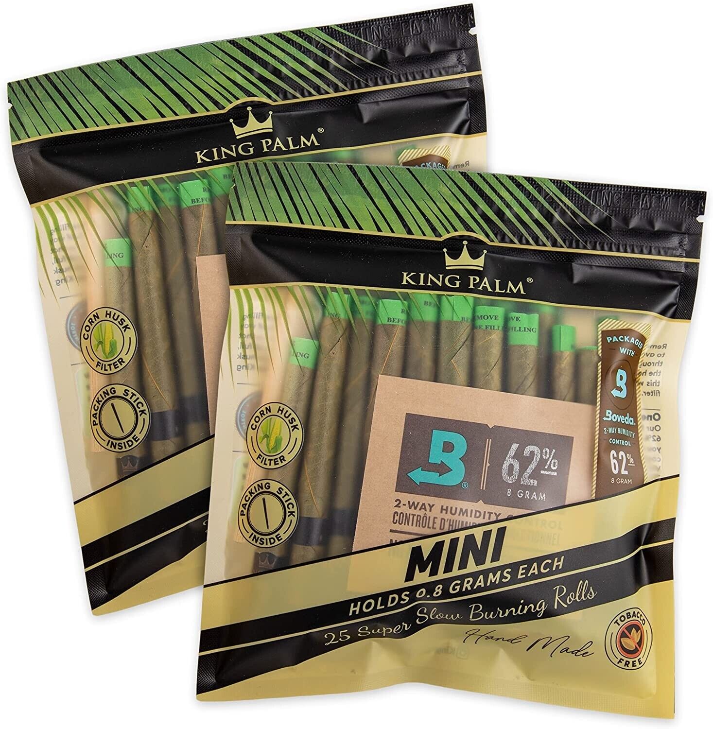 King Palm | Mini | Natural | Prerolled Palm Leafs | 2 Packs of 25 Each = 50Rolls