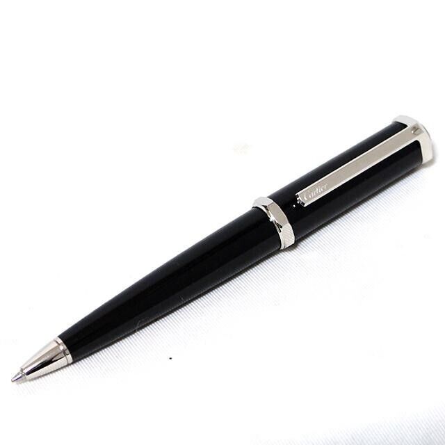 CARTIER Santos Dumont Composite Black/Silver Twisted Ballpoint Pen (No Box) Rare