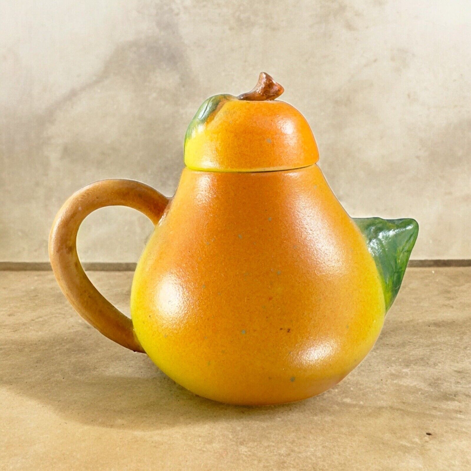 Vintage 1980s Ceramic Miniature Teapot Small Carafe Pear Fruit Whimsical Decor