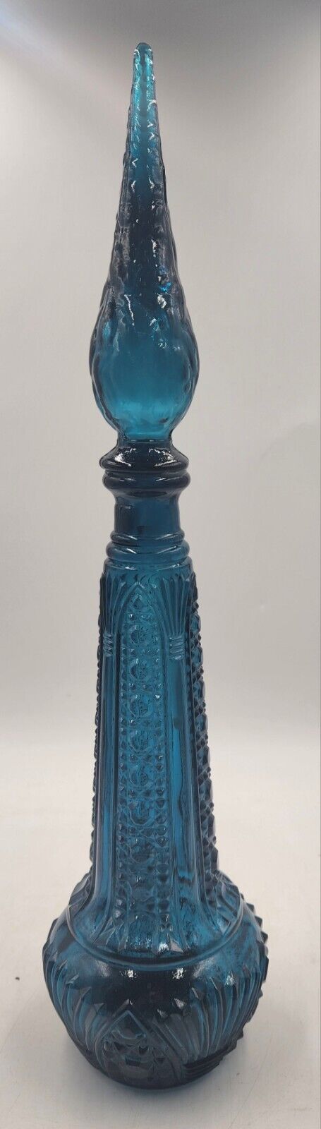 Vintage Peacock/Teal Rossini Genuine Empoli Glass Italy Decanter w/Stopper 18.5\