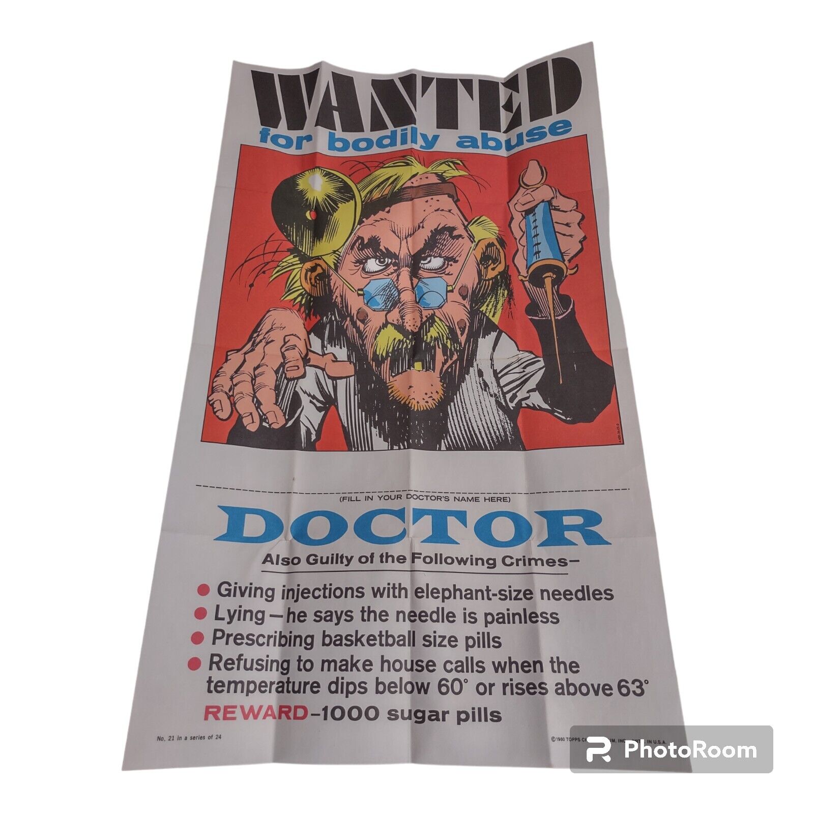 1980 Topps Vintage Wanted Poster #21 Doctor Wanted For Bodily Abuse 