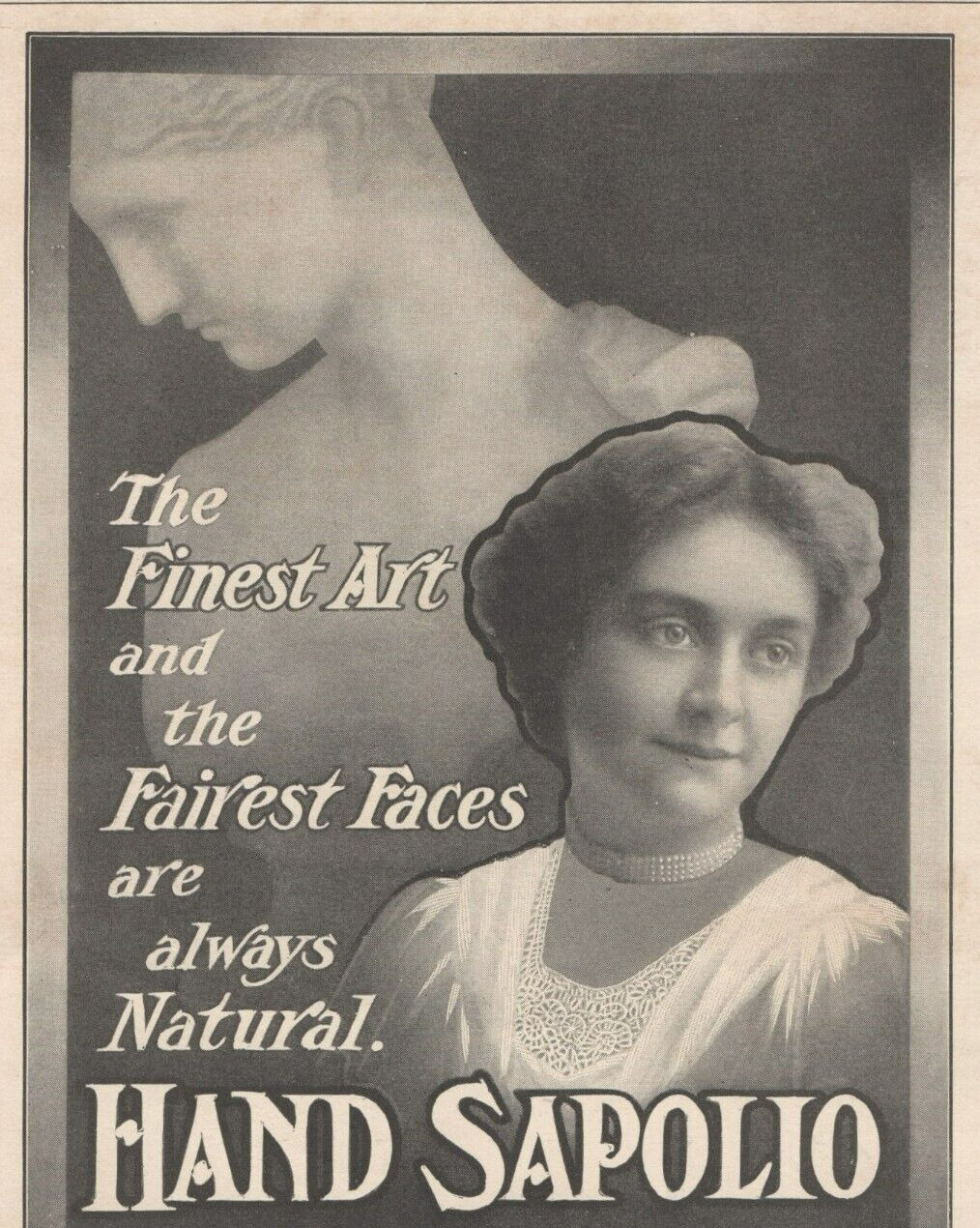 Sapolio Soap Greek Statue Elegant Woman Pearl Choker 1908 Antique Print Ad