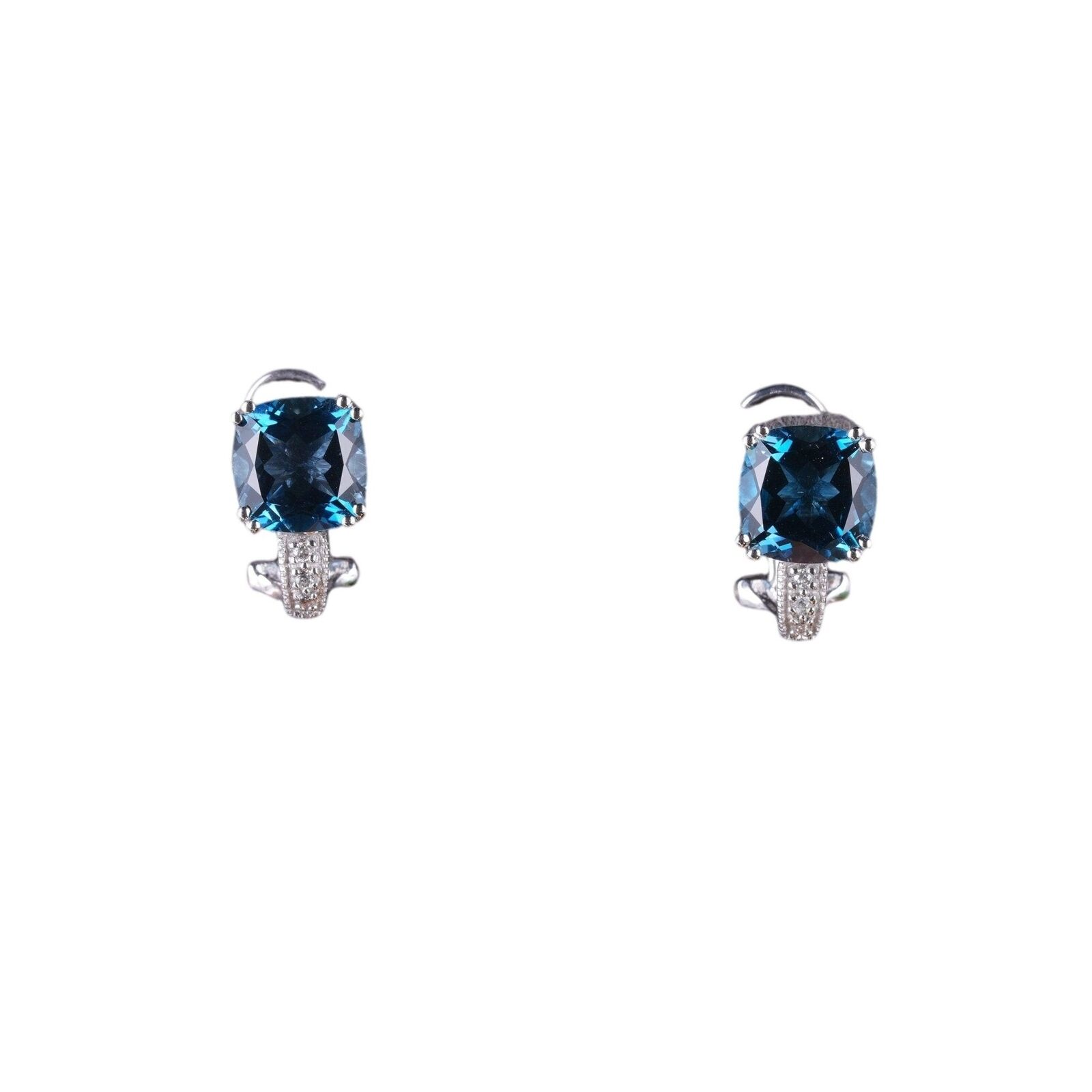 14k White gold Blue Topaz and diamond earrings