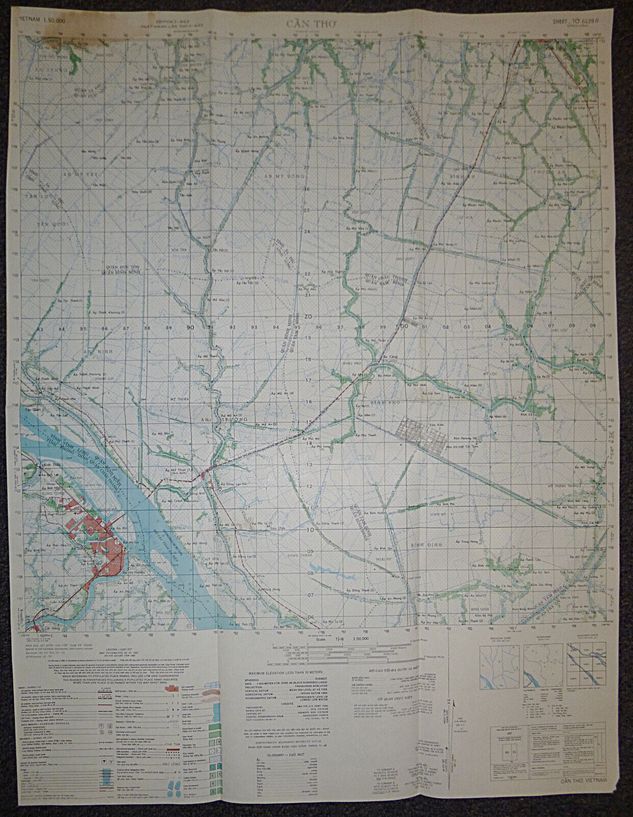 6129 ii - Rare US MAP - Can Tho Combat Base - City - December 1970 - VIETNAM WAR