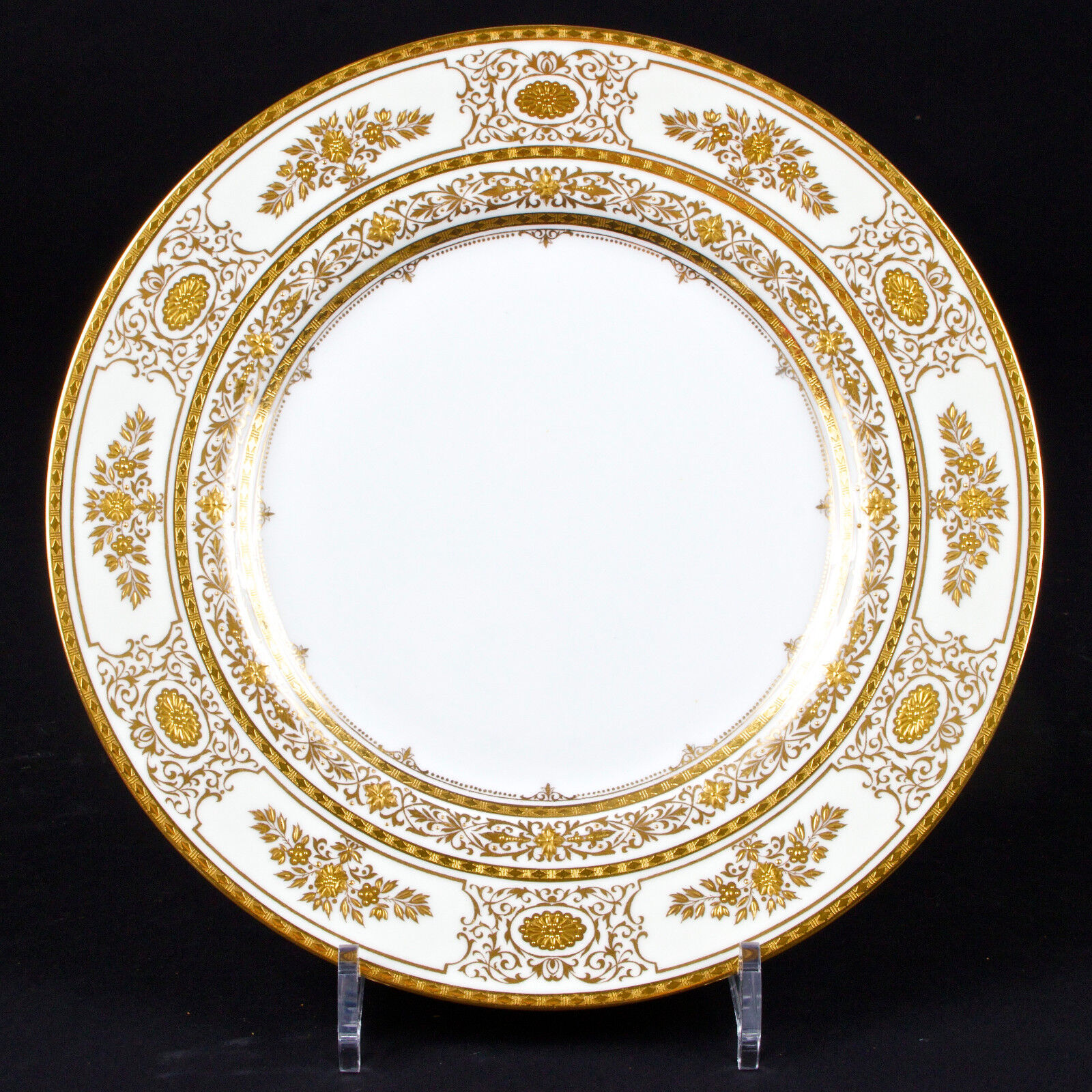 Single Minton Argyle Gold Dinner Plate,  gold encrusted,gilt,gilded, Tiffany
