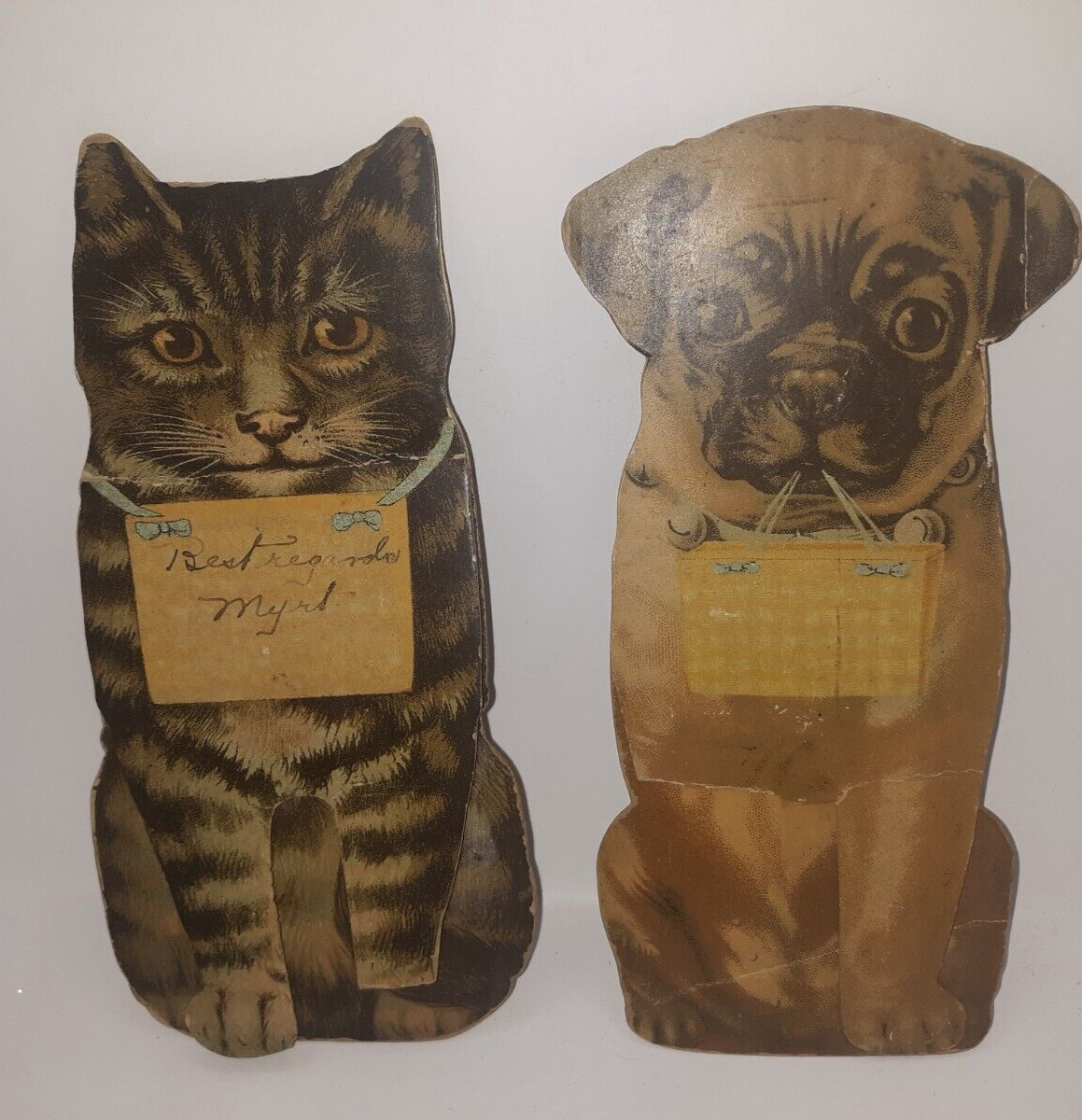 ANTIQUE CARDBOARD VICTORIAN CAT & DOG PLACE CARDS AS IS $7.77