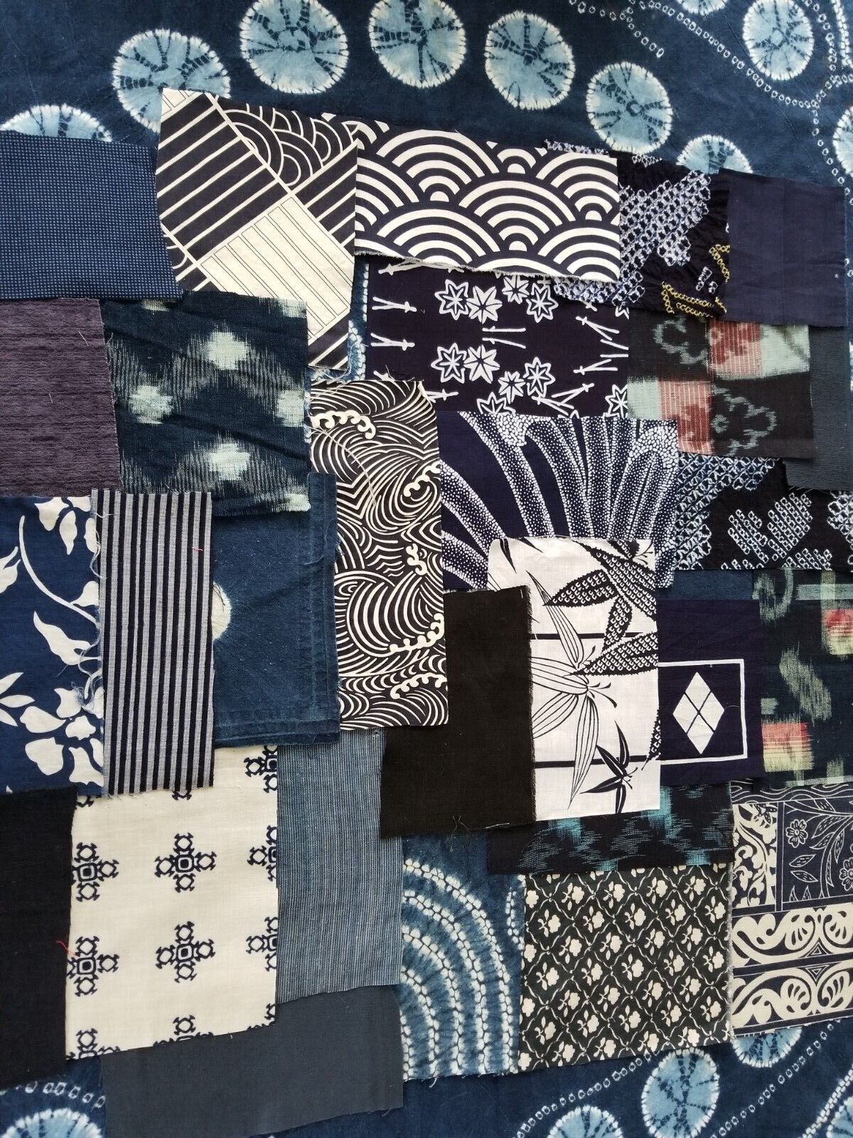 Vintage Japanese Indigo Fabric/Boro, Sashiko 20 Pieces, Kasuri, Shima, Yukata