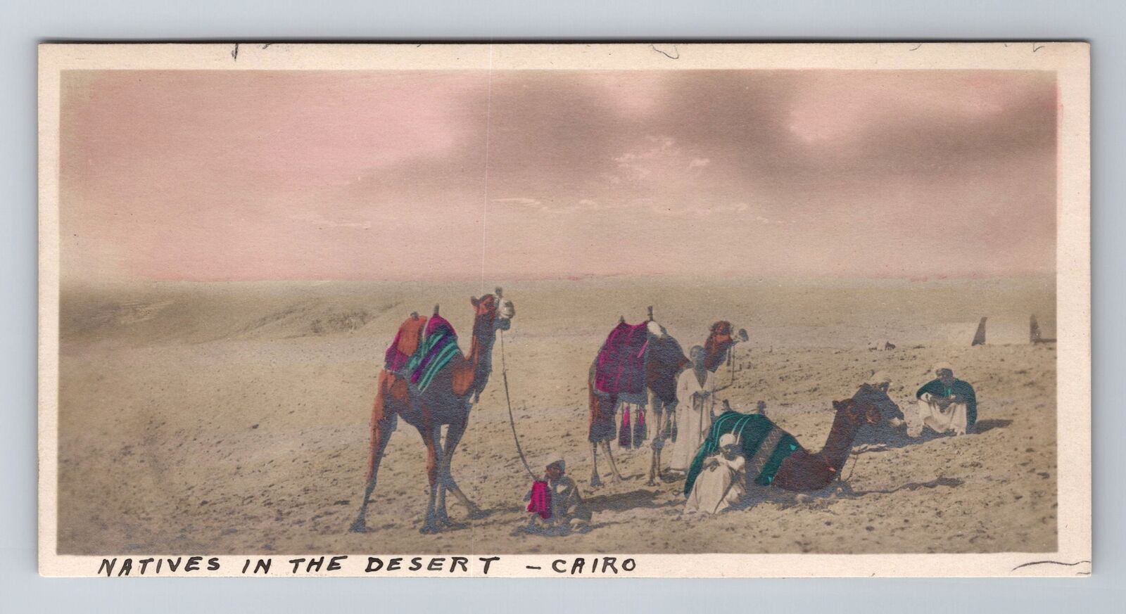 Cairo Egypt, RPPC, Natives In The Desert, Camels, Antique, Vintage Postcard