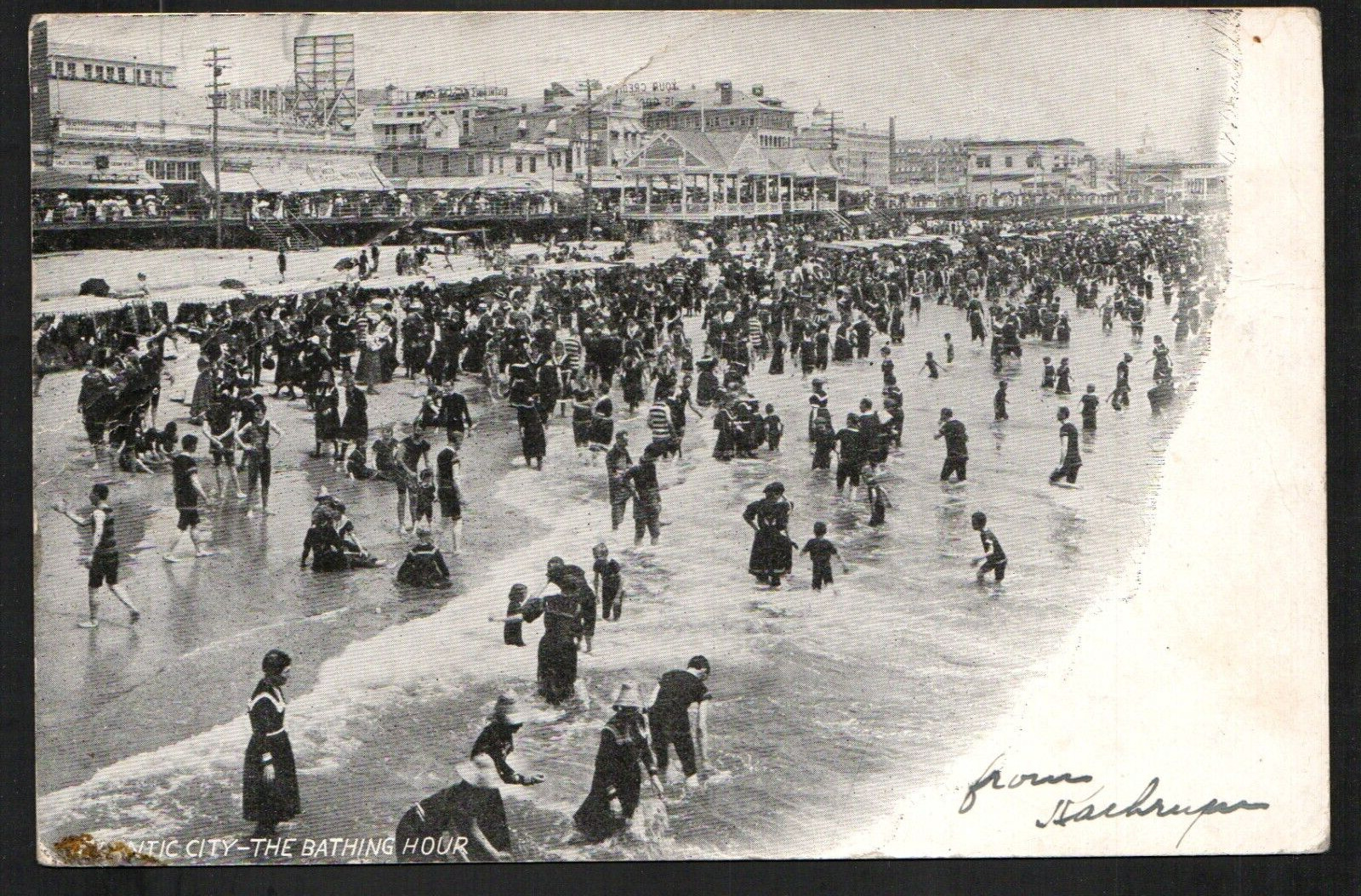 Postcard Atlantic City NJ Beach 1905 Bathing Suit Men/Women/Children 1905 Cancel