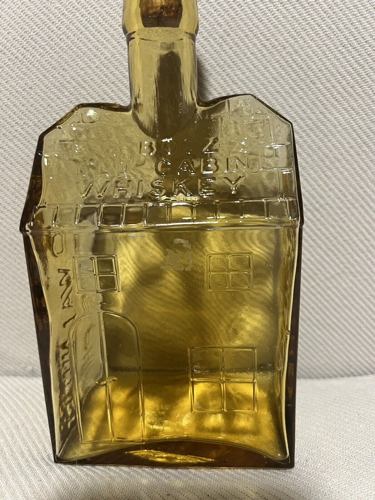 Vintage 1840 E C BOOZ’S  Amber Old Cabin Whiskey Glass Bottle   8.5 In With Cork