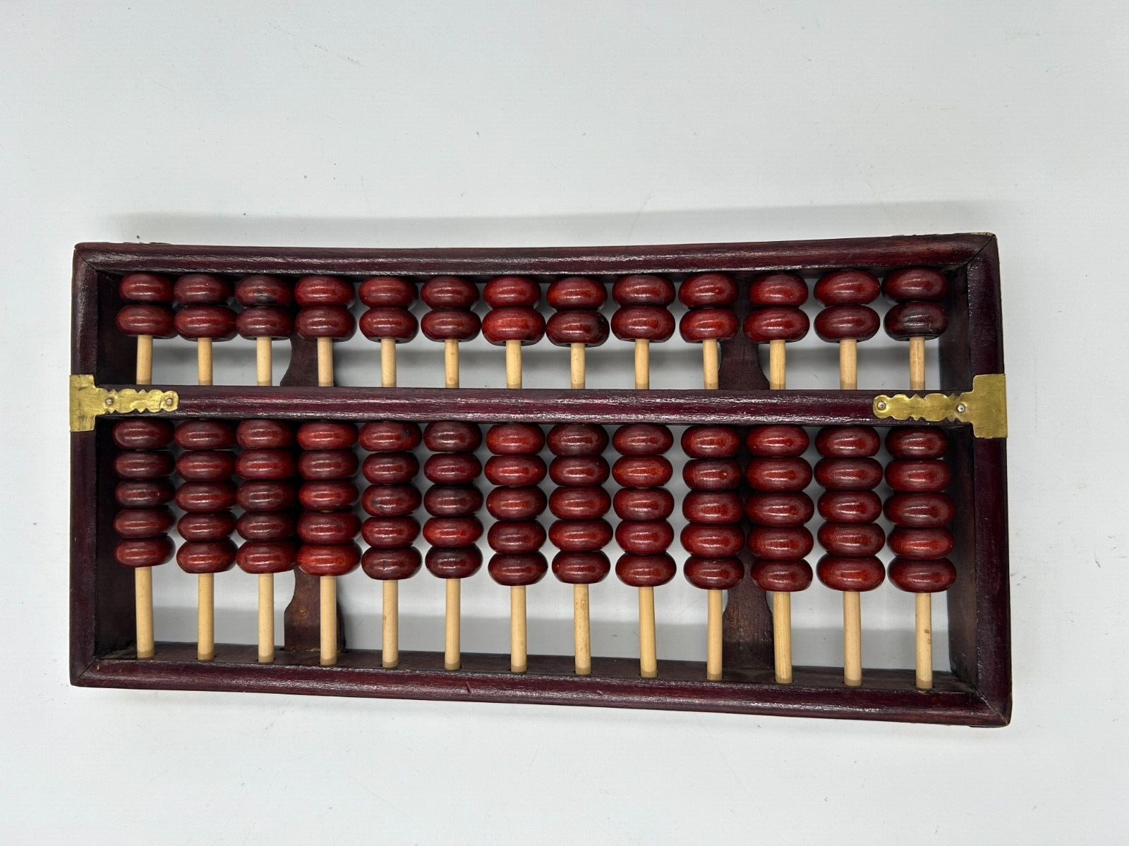 Vintage Chinese ABACUS - 13 Pole - 91 Bead  - Wood and Brass