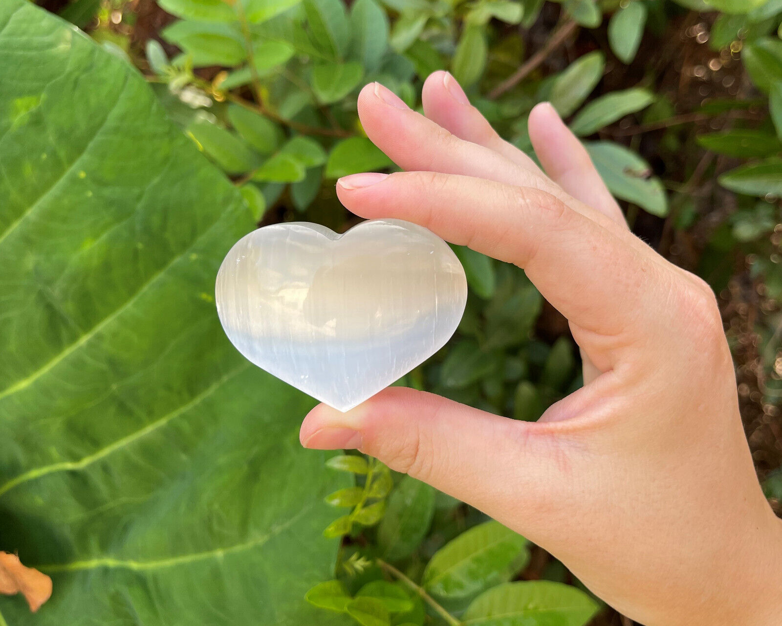Selenite Heart Palm Size: LARGE 1.75\