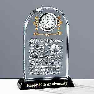  40th Wedding Anniversary Glass Quartz Clock Gifts for Couple 40th Anniversary