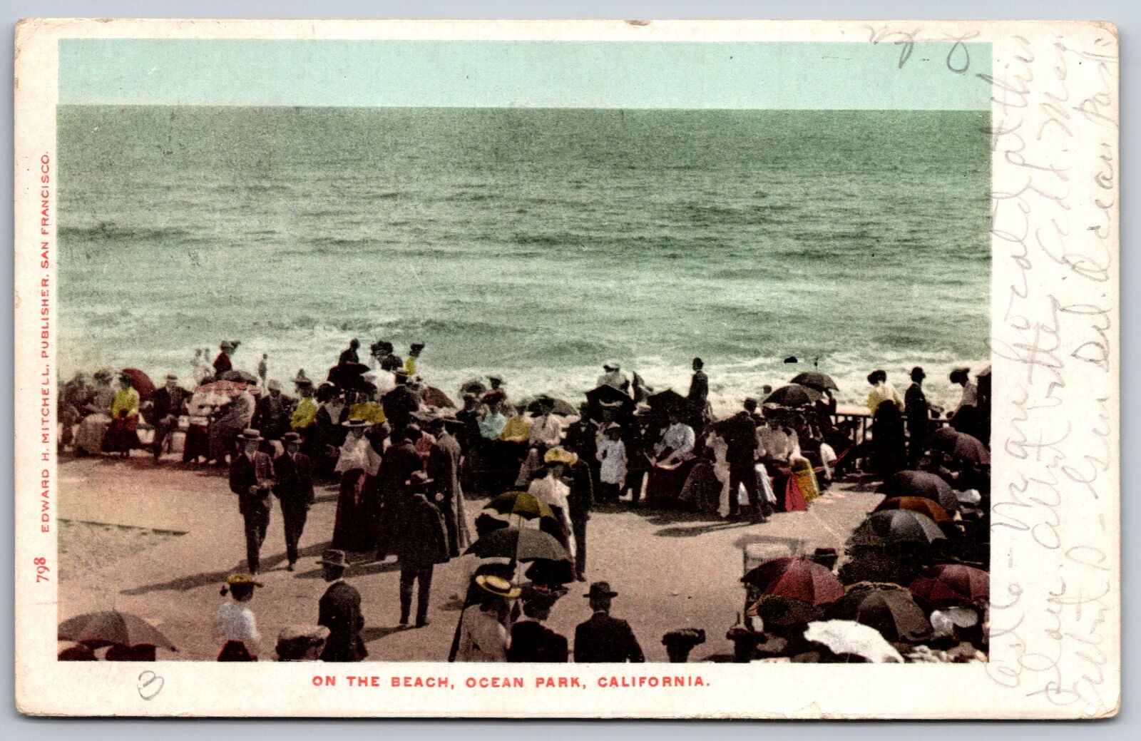 Ocean Park California~Crowd On The Beach Scene~PM 1906~Ed Mitchell Vtg Postcard