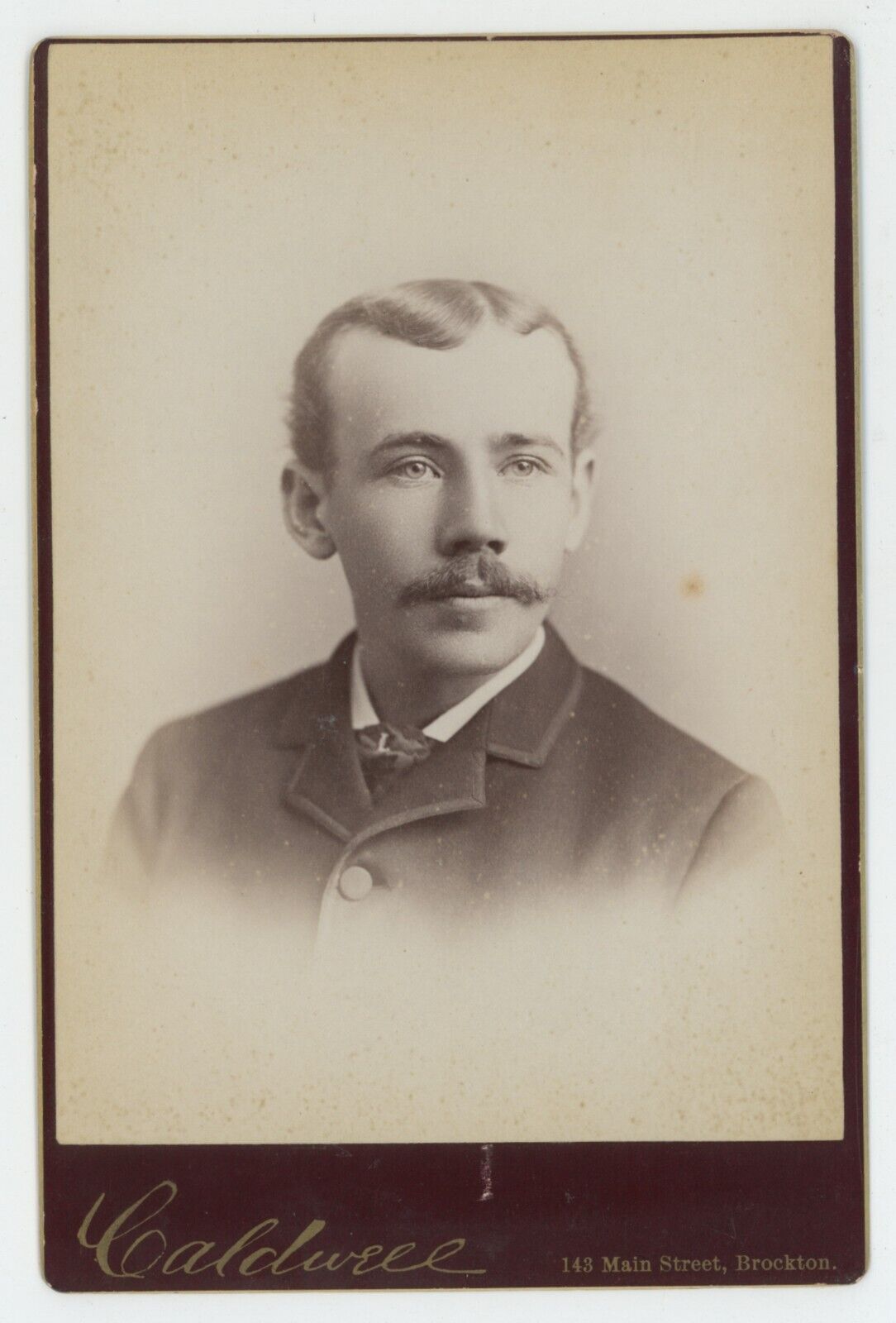 Antique Circa 1880s Cabinet Card Handsome Young Man With Mustache Brockton, MA