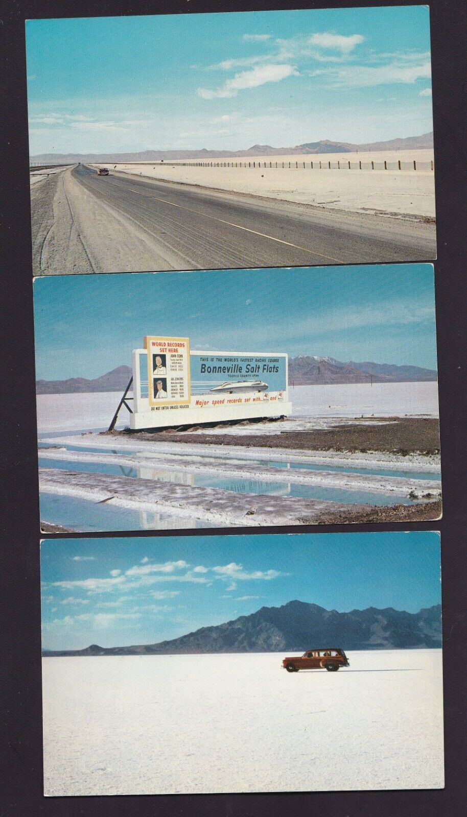 Lot of 3 Old Postcards BONNEVILLE SALT FLATS great salt desert in western Utah