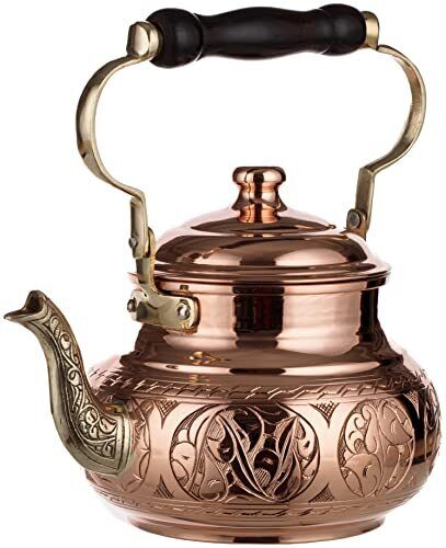 DEMMEX Handmade Engraved 1mm Thick Solid Uncoated Copper Tea Pot Kettle Stove...