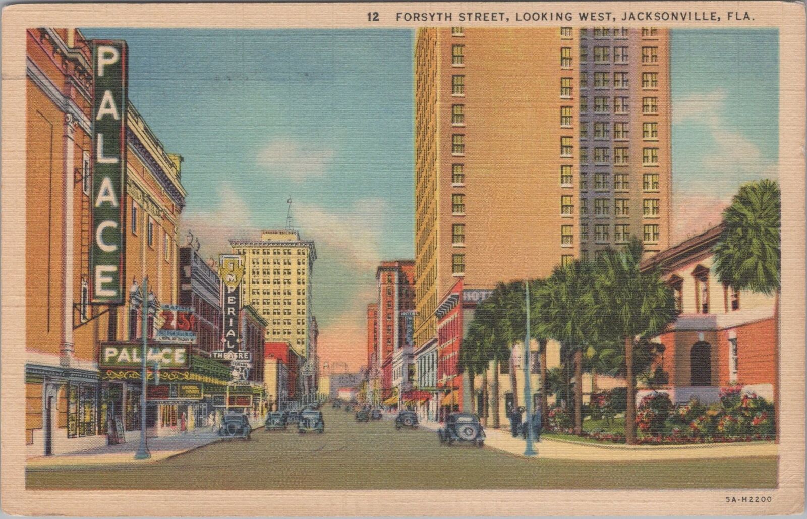 Forsyth Street Looking West, Jacksonville, Florida 1940 Postcard