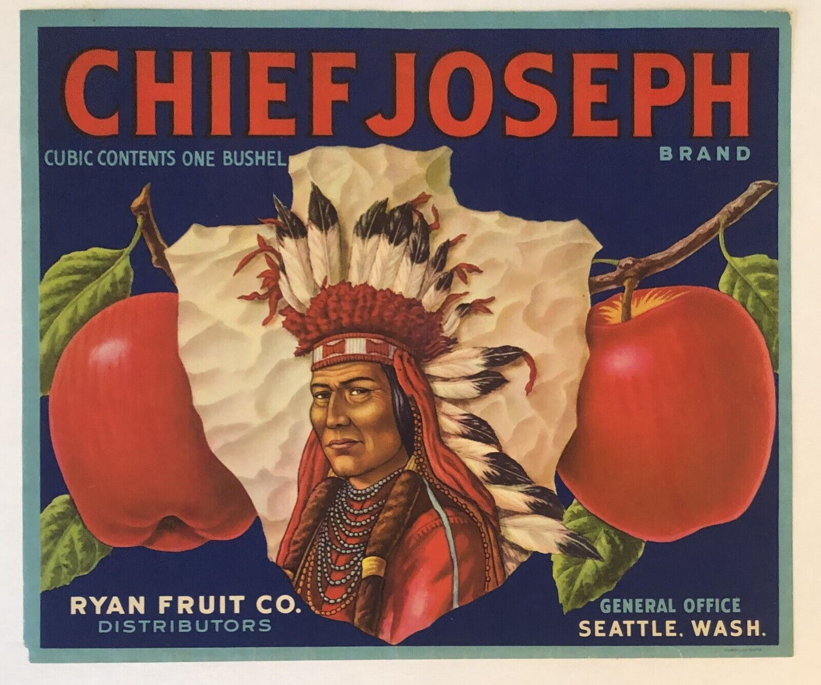 Chief Joseph Brand Apple Crate Label - Older Version with Borders