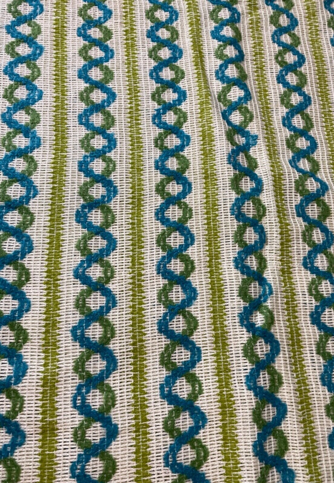 Vintage Curtains Fabric 2 Yds 9 Ins 48 W Teal Blue Green White Braided Stripes