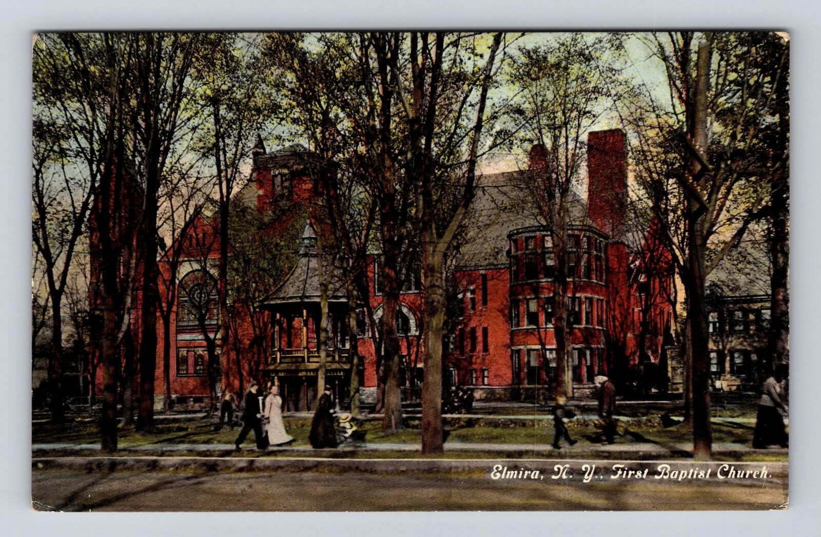 Elmira NY- New York, First Baptist Church, Religion, Antique, Vintage Postcard