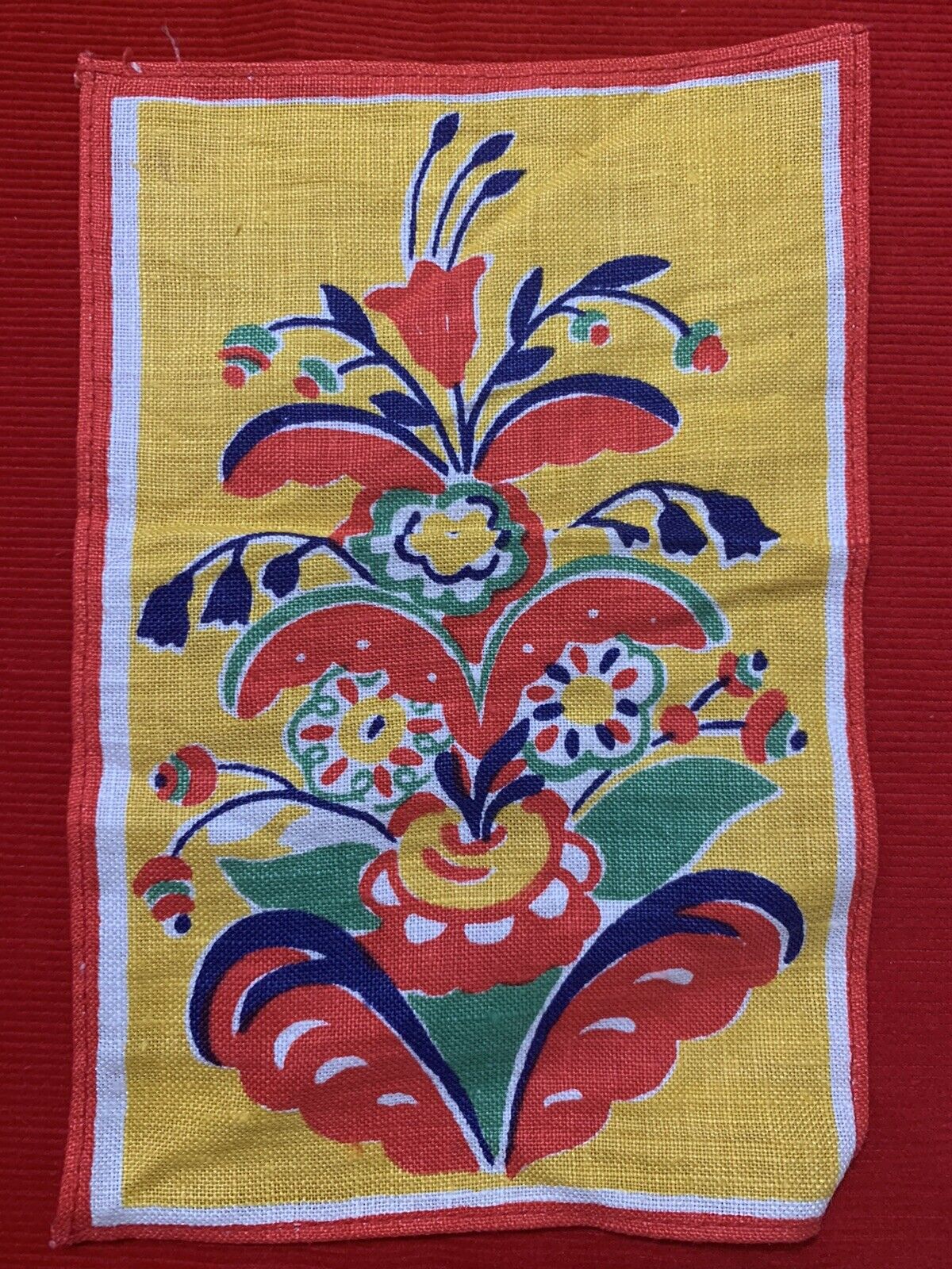 Adorable Vintage / Antique Colorful Floral Small Linen Decor Piece