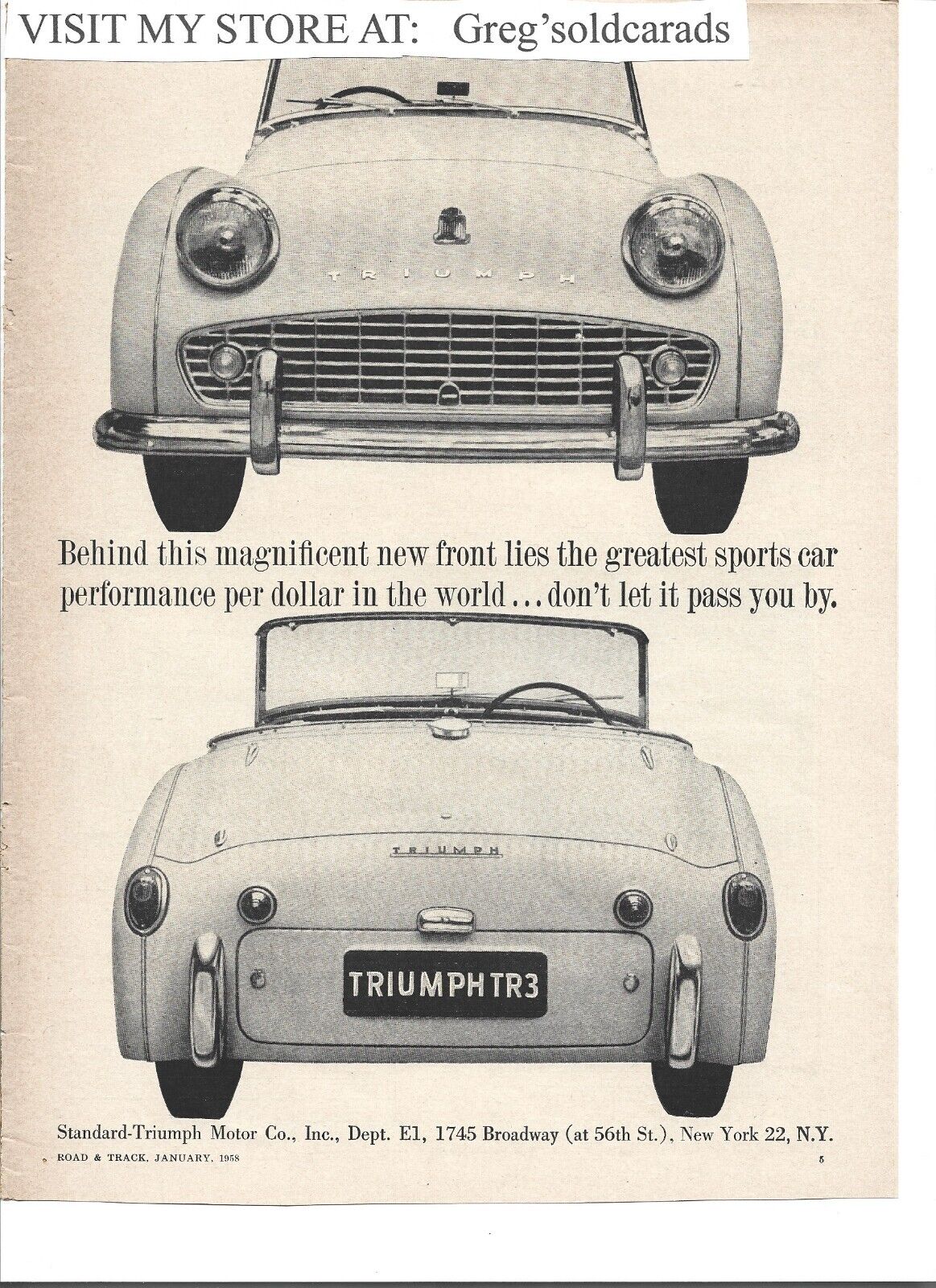 1958 Triumph TR-3 (TR3) vintage print ad: \