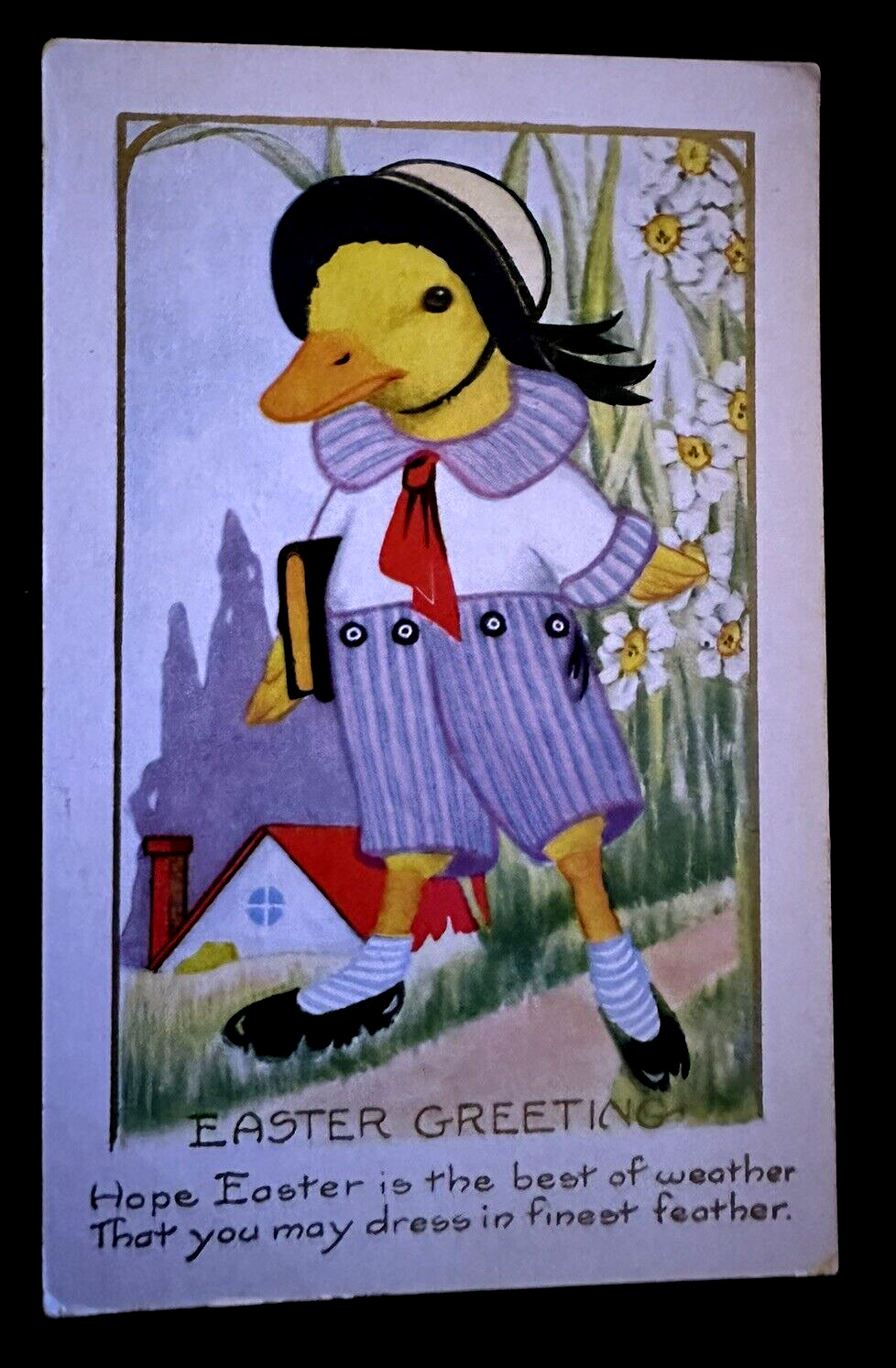Cute~Dressed Duck~Vintage Whitney Anthropomorphic~Easter Greetings Postcard~g935